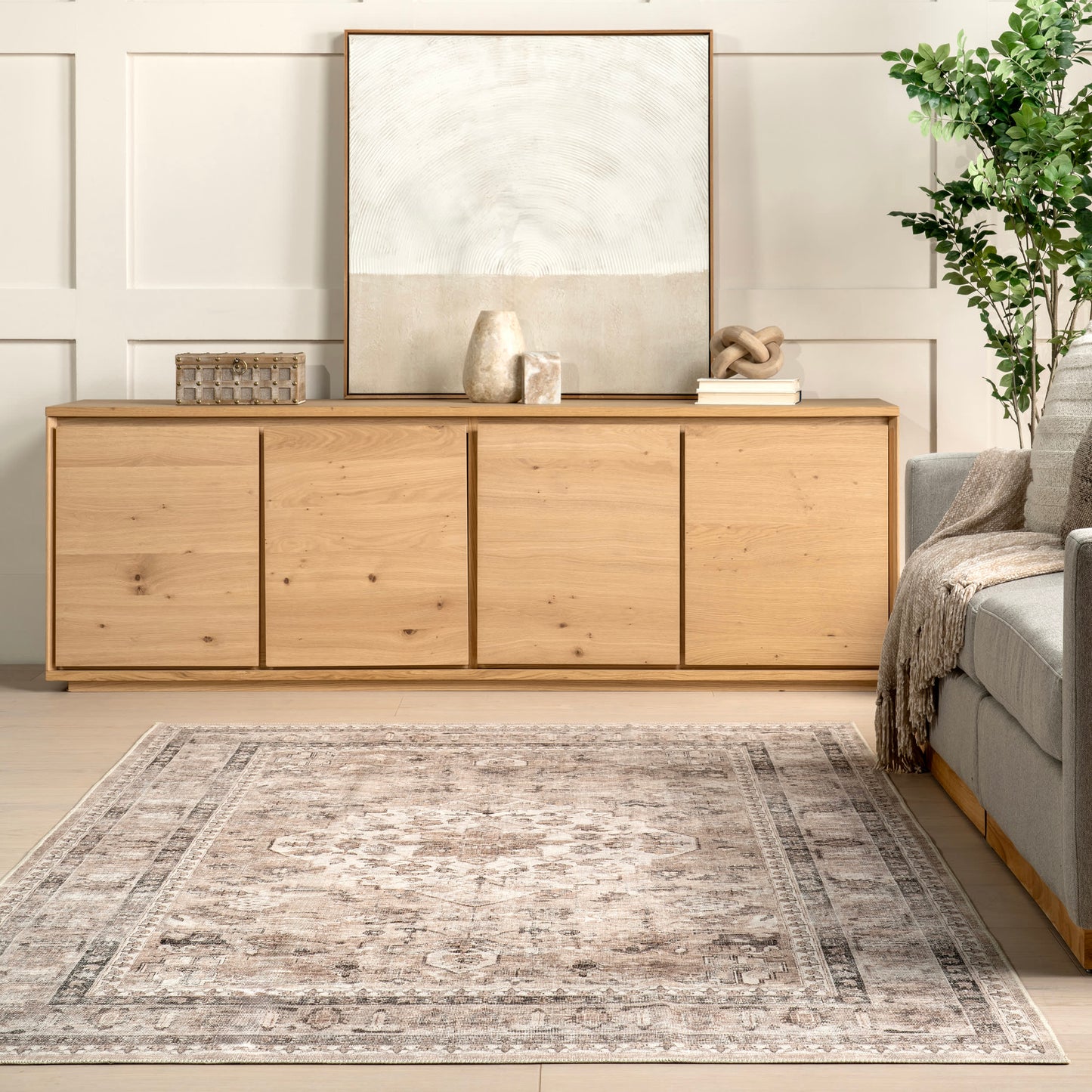 Keyara Stone Color Spill-Resistant Washable Rug