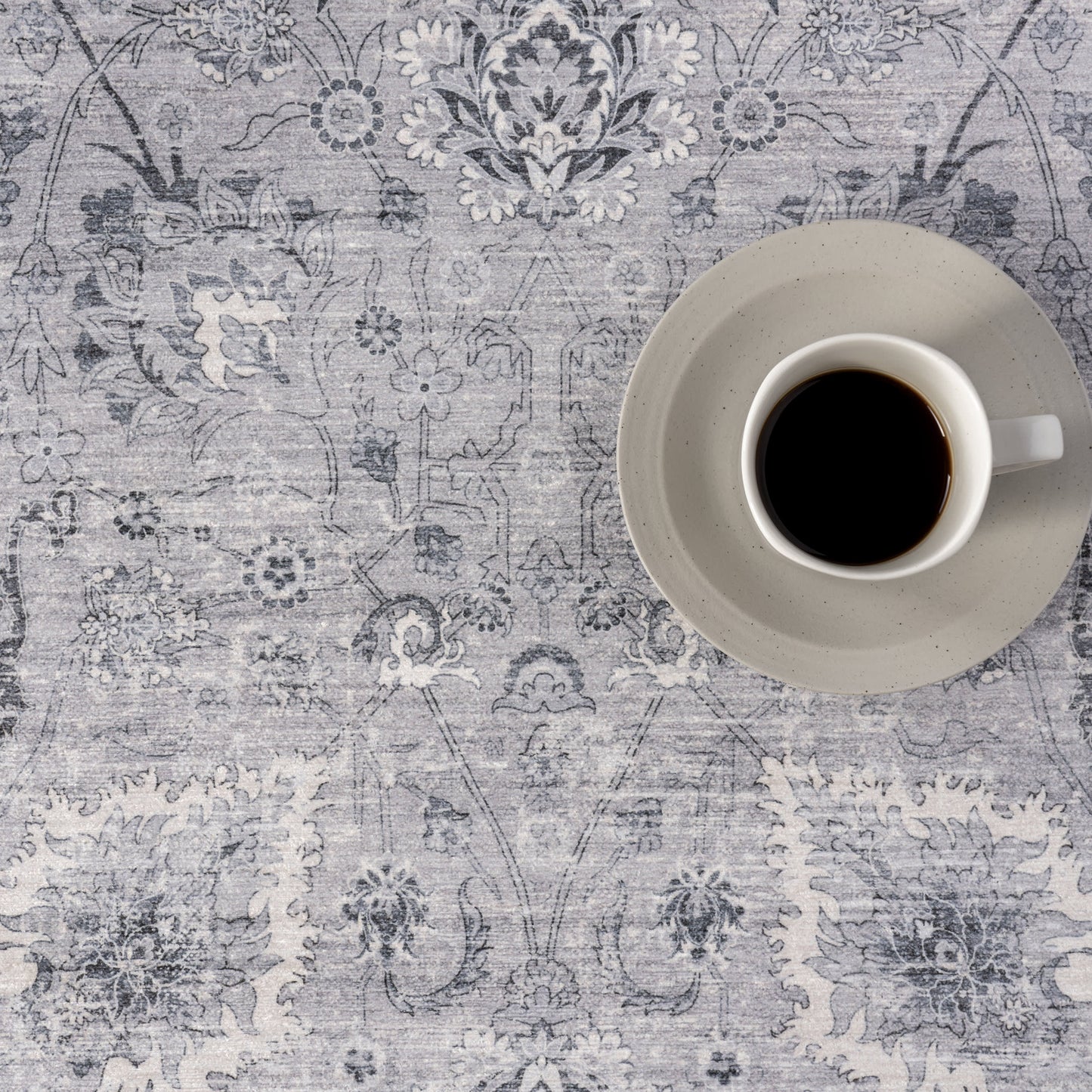 Bayberry Vintage Washable Rug in Light Grey | Spill Proof