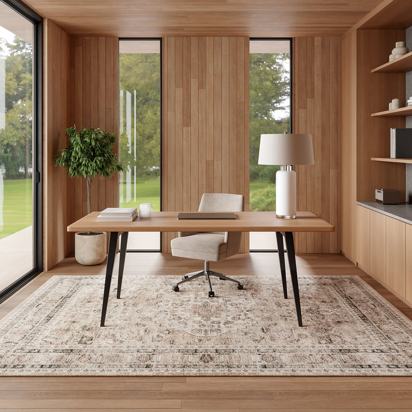 Keyara Stone Color Spill-Resistant Washable Rug