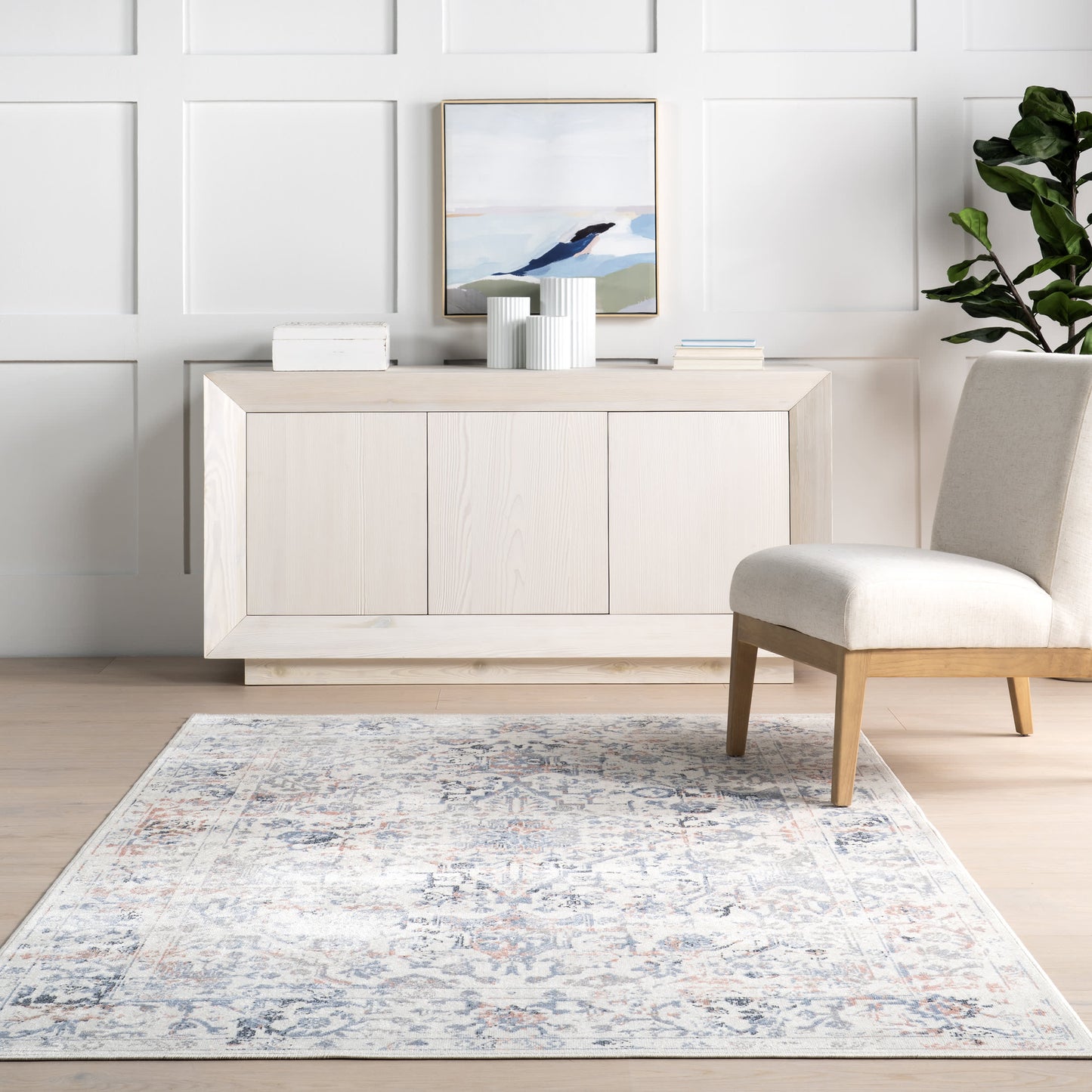 Charlisa Machine Washable Faded Snowflake Design Rug - Blue
