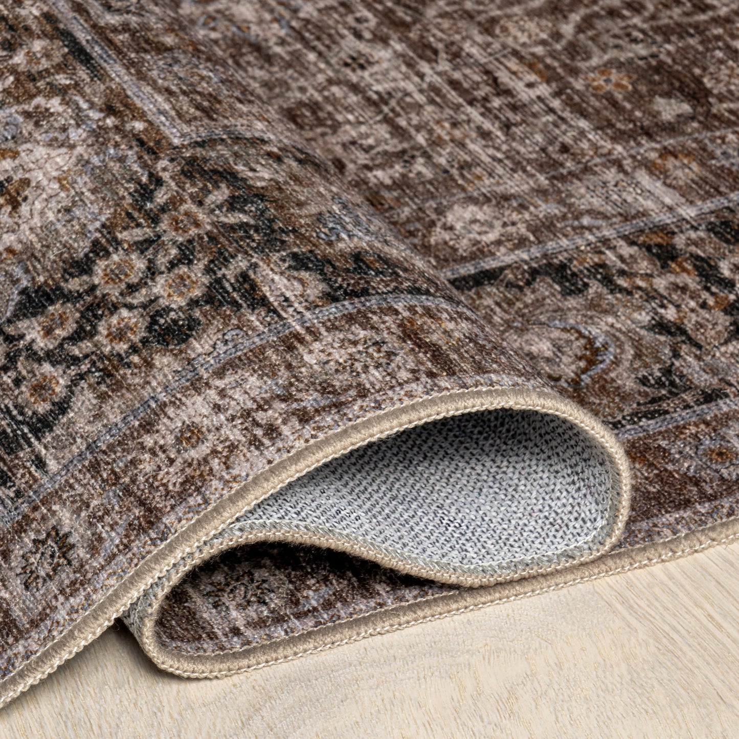 Bayberry Vintage Washable Rug in Brown | Spill Proof