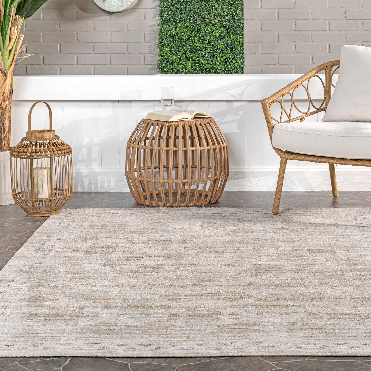 Shia Bordered Washable Indoor & Outdoor Rug - Beige