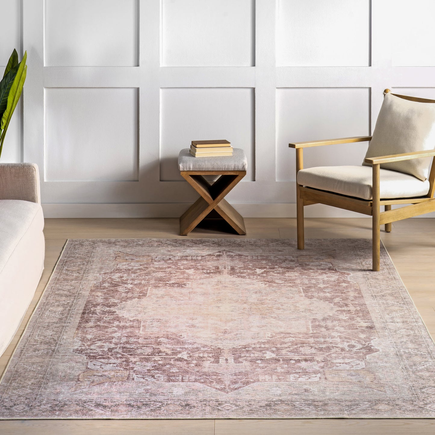Ava Vintage Persian Spill-Resistant Washable Rug | Pale Pink