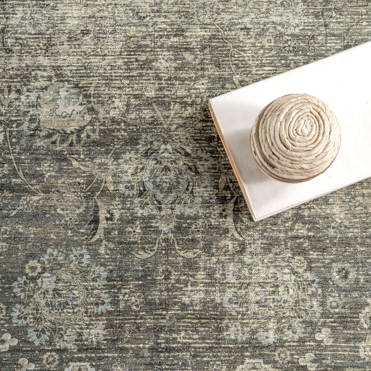 Bayberry Vintage Washable Rug in Green Grey | Spill-Proof Design
