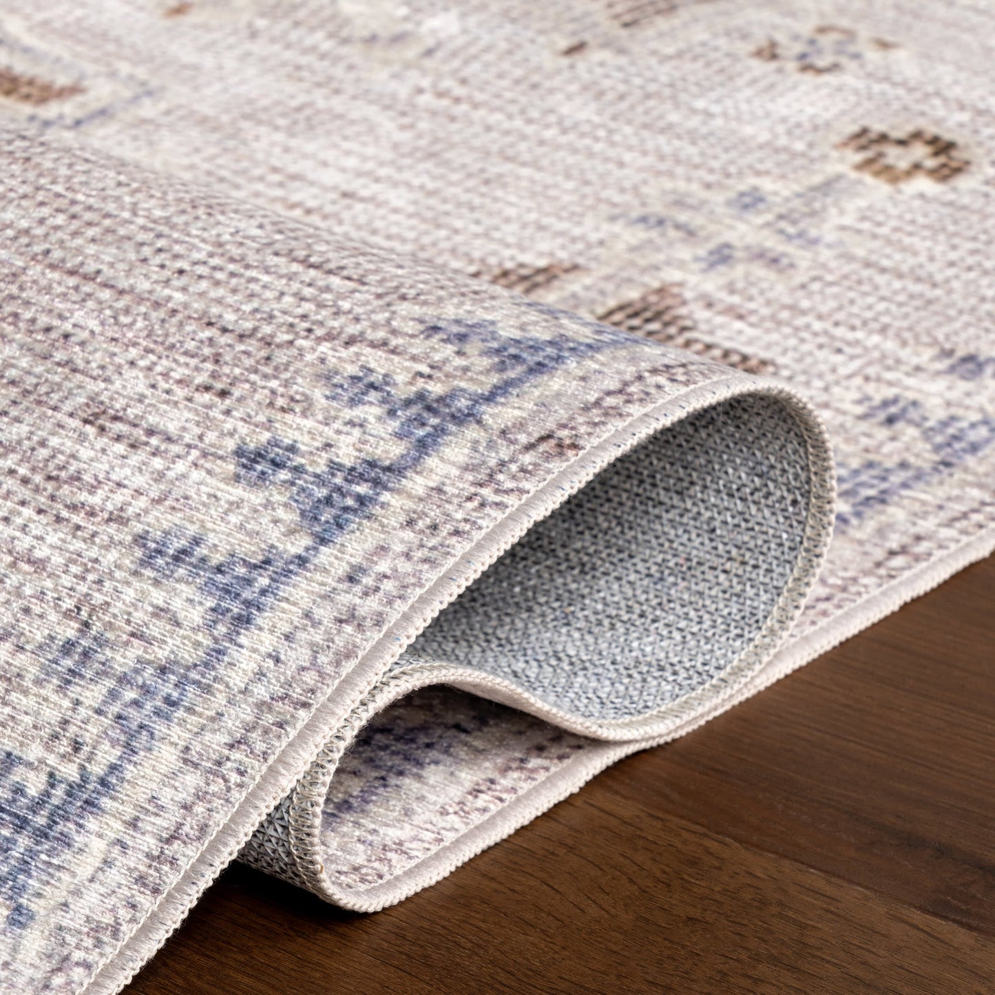 Brenda Hazy Heraldry Stain Resistant Washable Rug | Beige