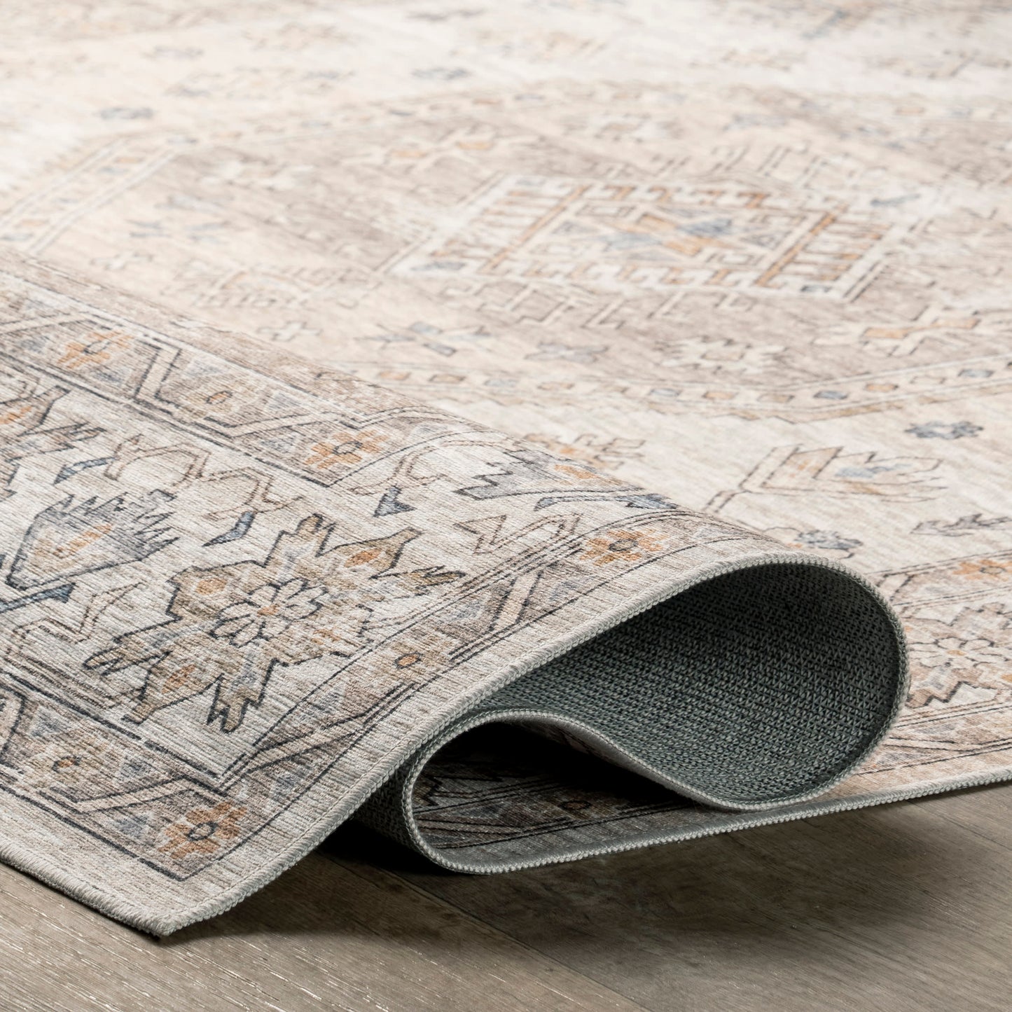 Beige Timeless Charm Resistant Washable Rug