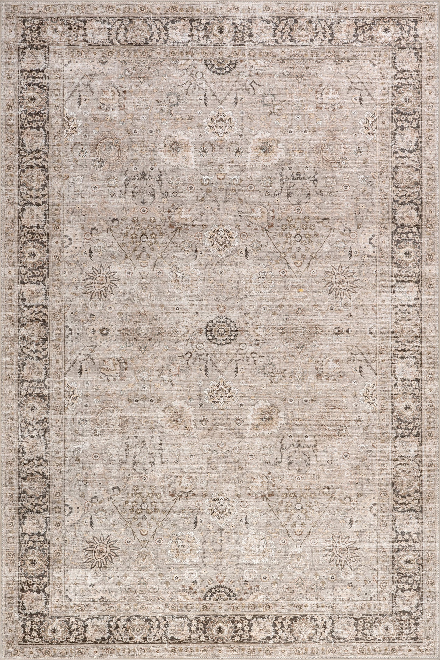 Isolated view of Sand Round Bayberry Spill Proof Vintage Washable Rug, showcasing its design