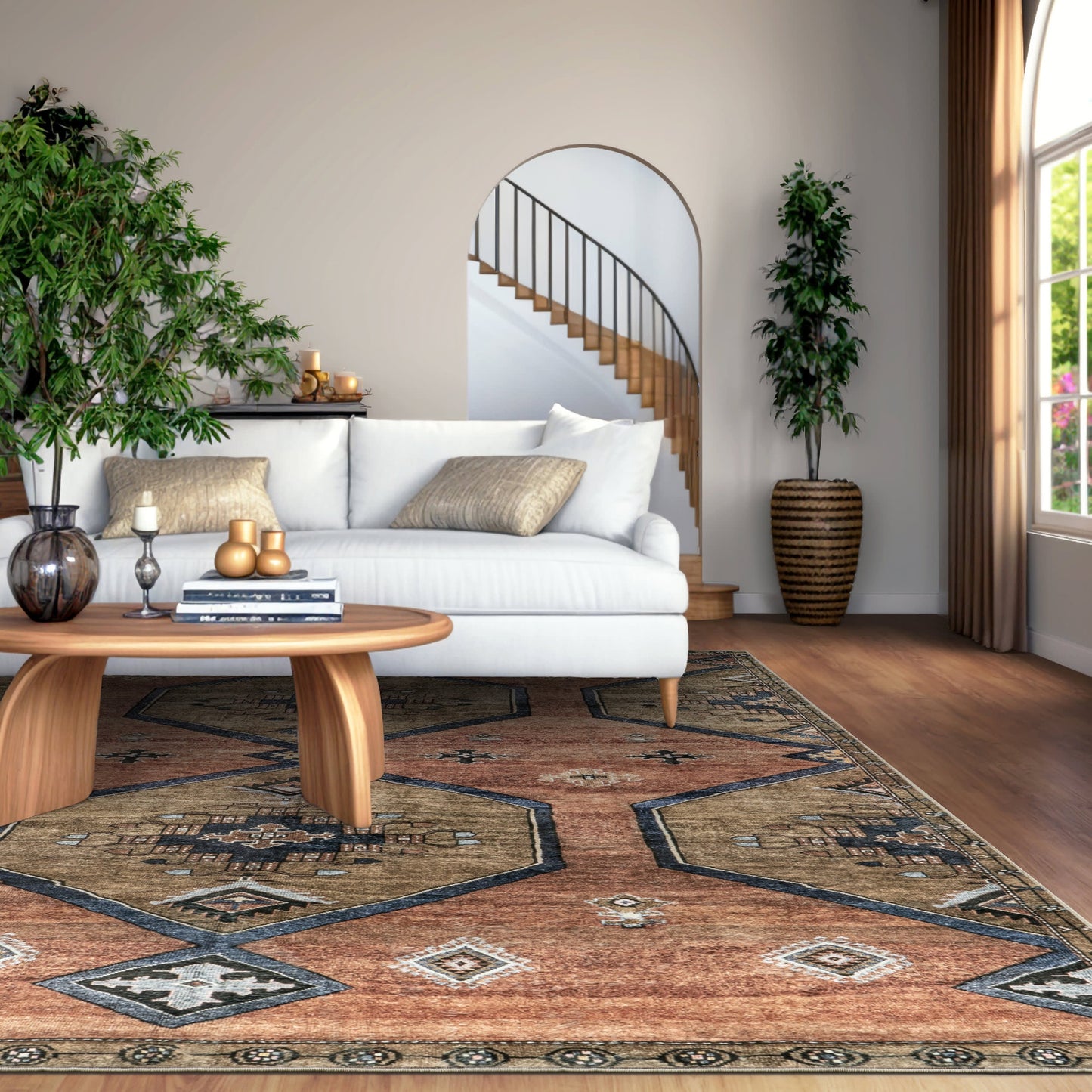 Katana Collage Durable Washable Rug in Rust Color