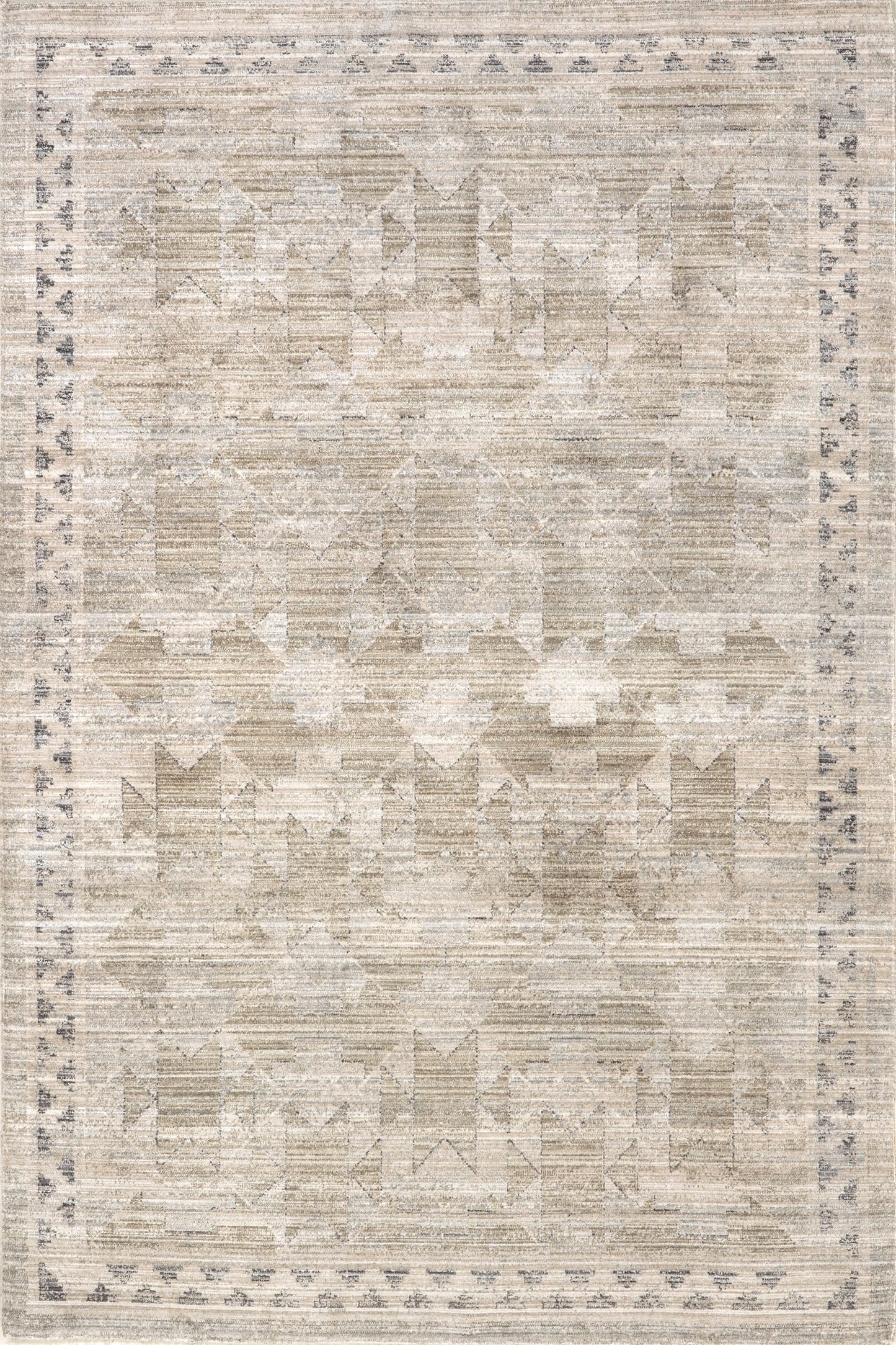 Isolated view of Beige Round Shia Bordered Washable Indoor/Outdoor Rug, showcasing its design