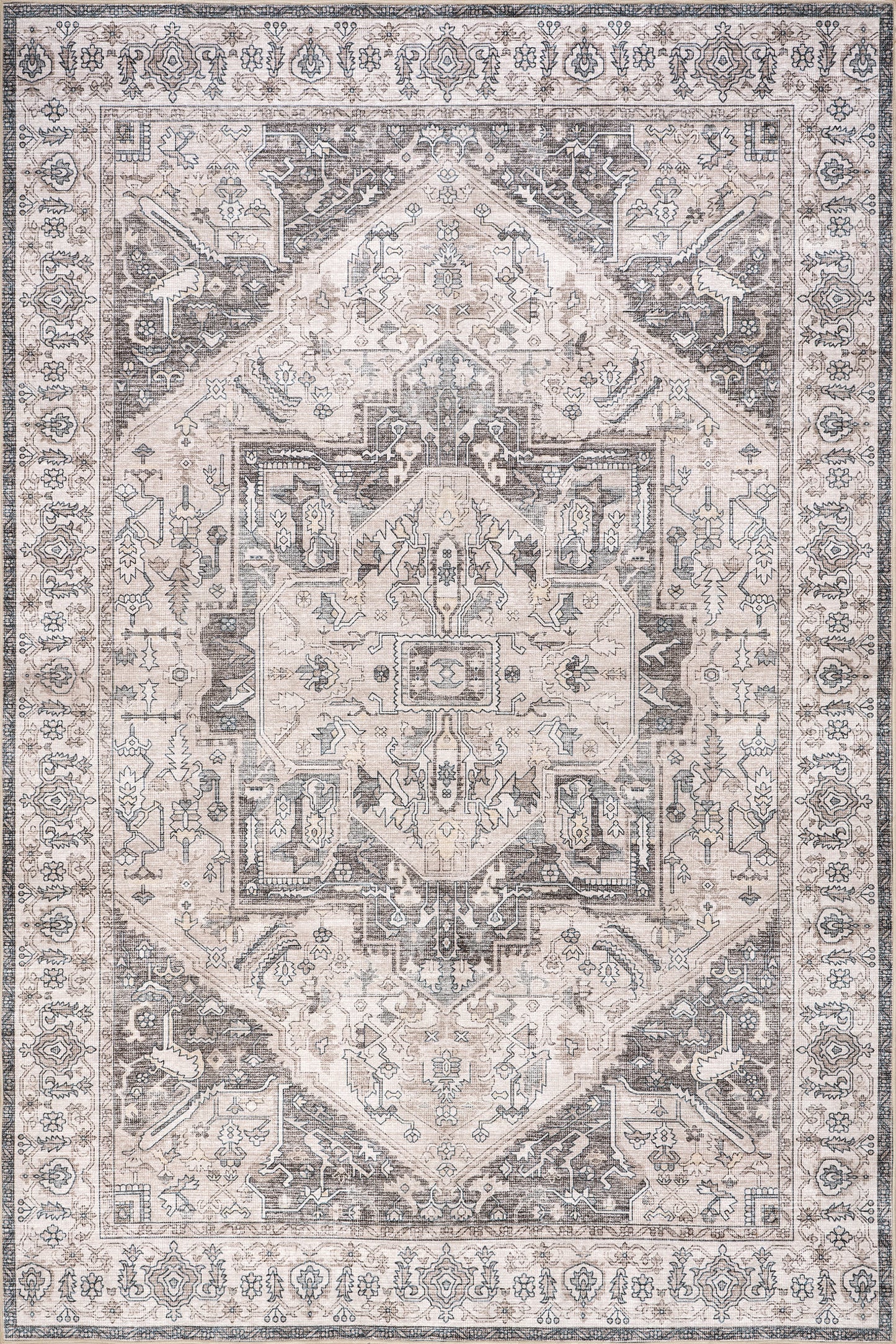 Isolated view of Brown Square Atrium Medallion Spill Proof Washable Rug, showcasing its design