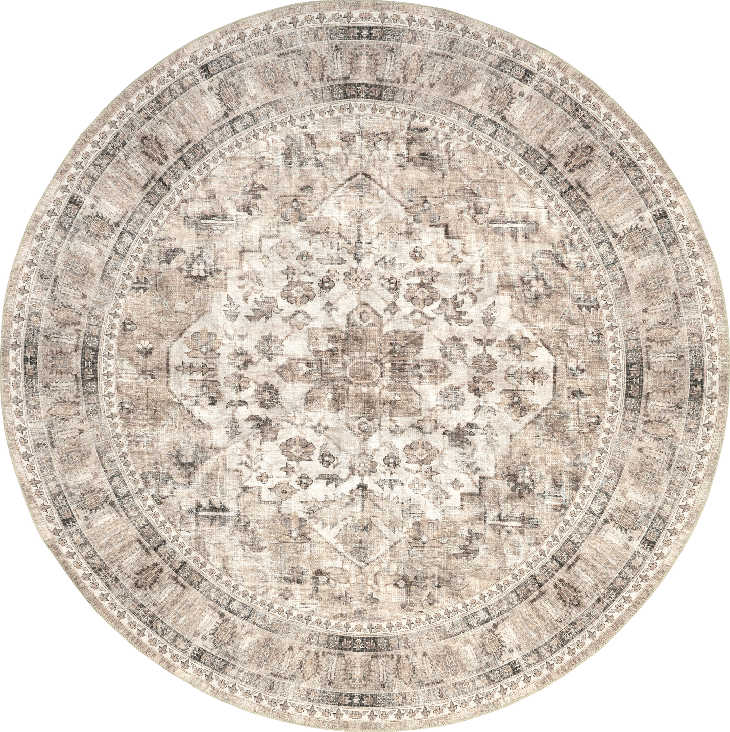 Isolated view of Stone Round Keyara Spill Proof Washable Rug, showcasing its design