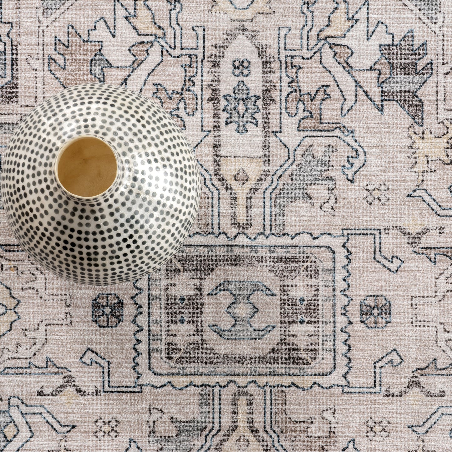 Atrium Medallion Spill-Resistant Washable Rug in Brown