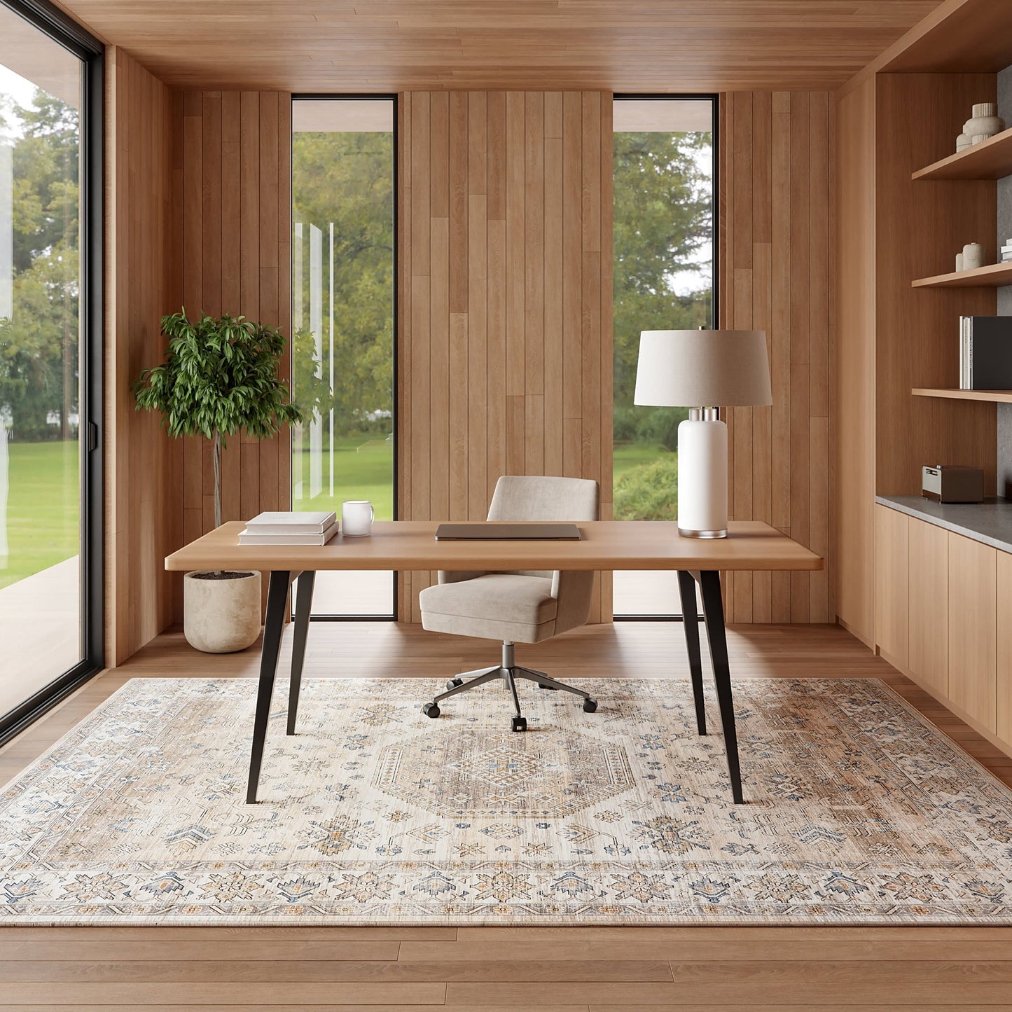 Beige Timeless Charm Resistant Washable Rug