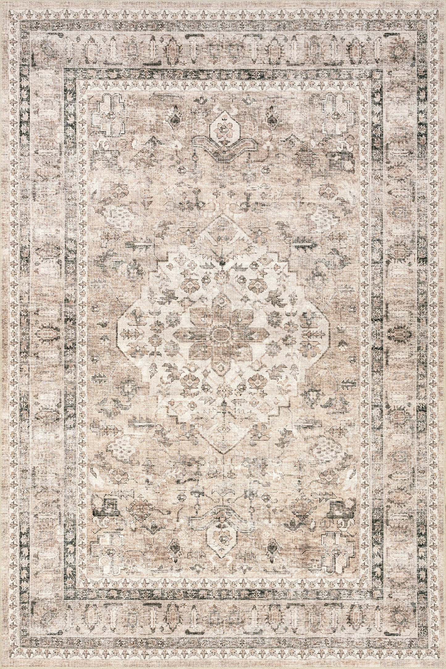 Isolated view of Stone Rectangle Keyara Spill Proof Washable Rug, showcasing its design