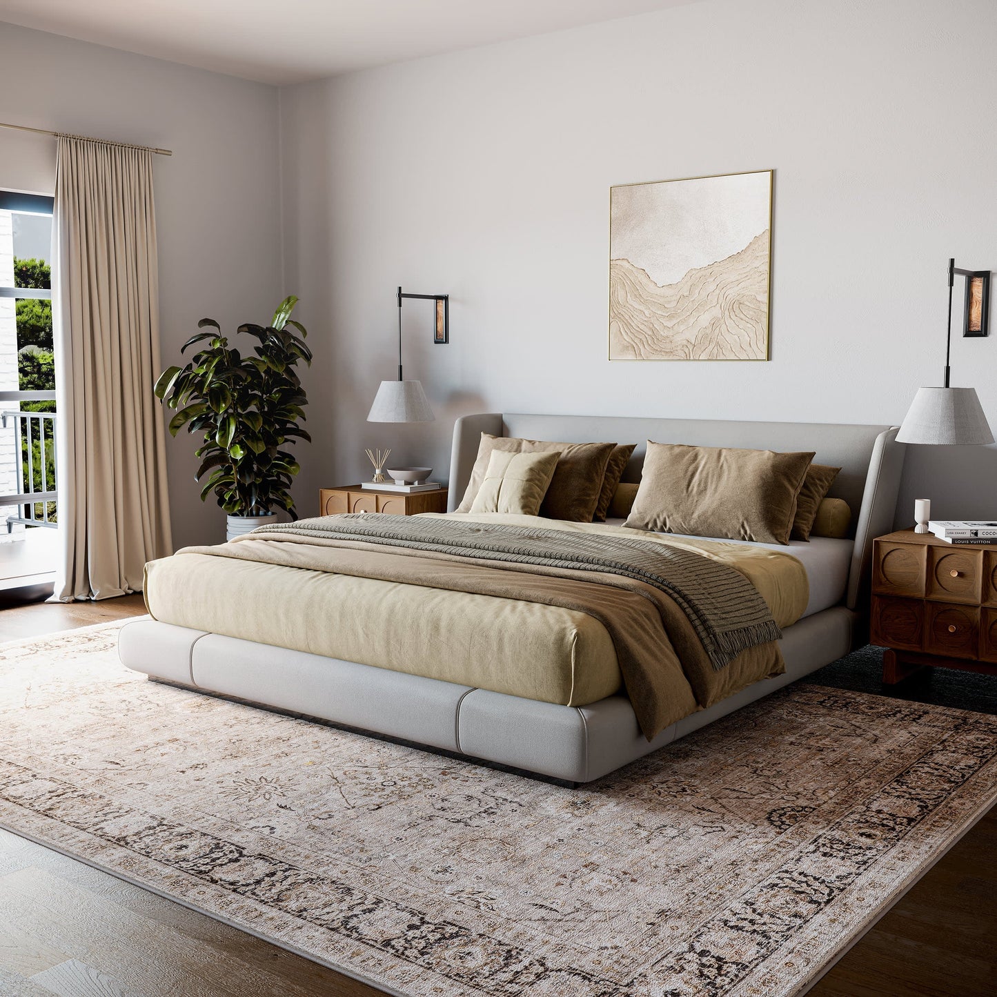 Bayberry Vintage-Style Washable Rug in Sand Color