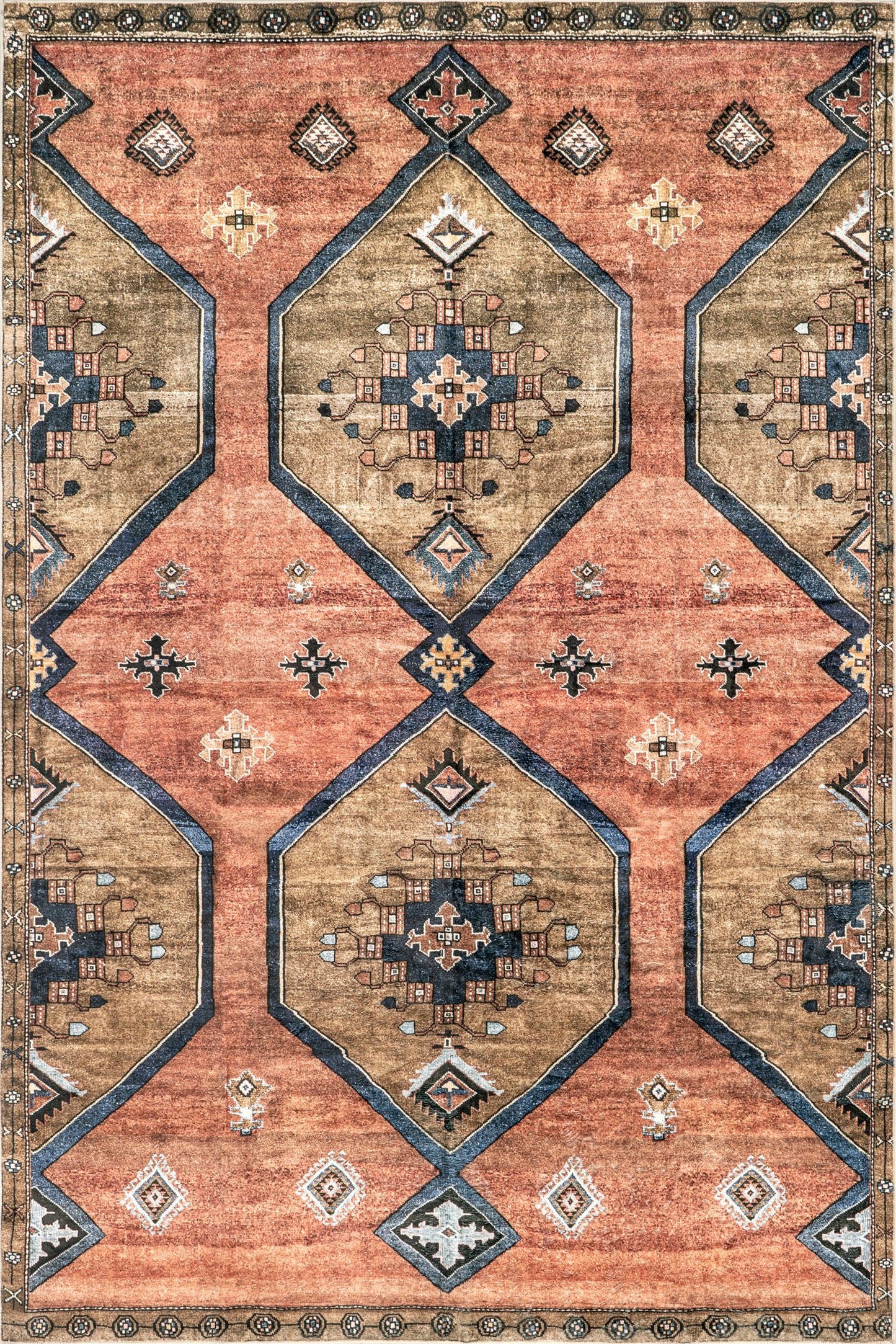 Isolated view of Rust Rectangle Katana Collage Washable Rug, showcasing its design