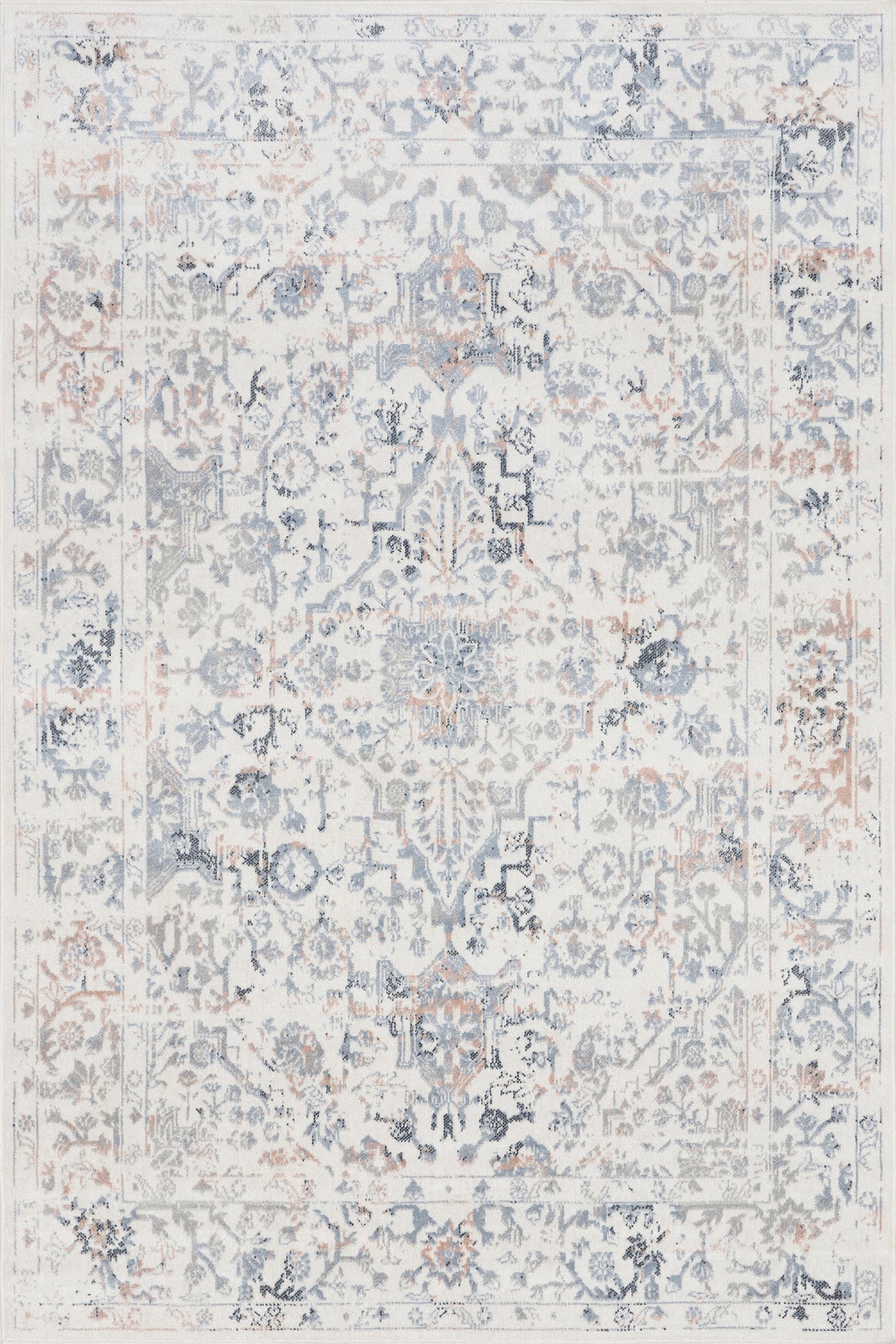 Isolated view of Blue Rectangle Charlisa Washable Faded Snowflake Rug, showcasing its design