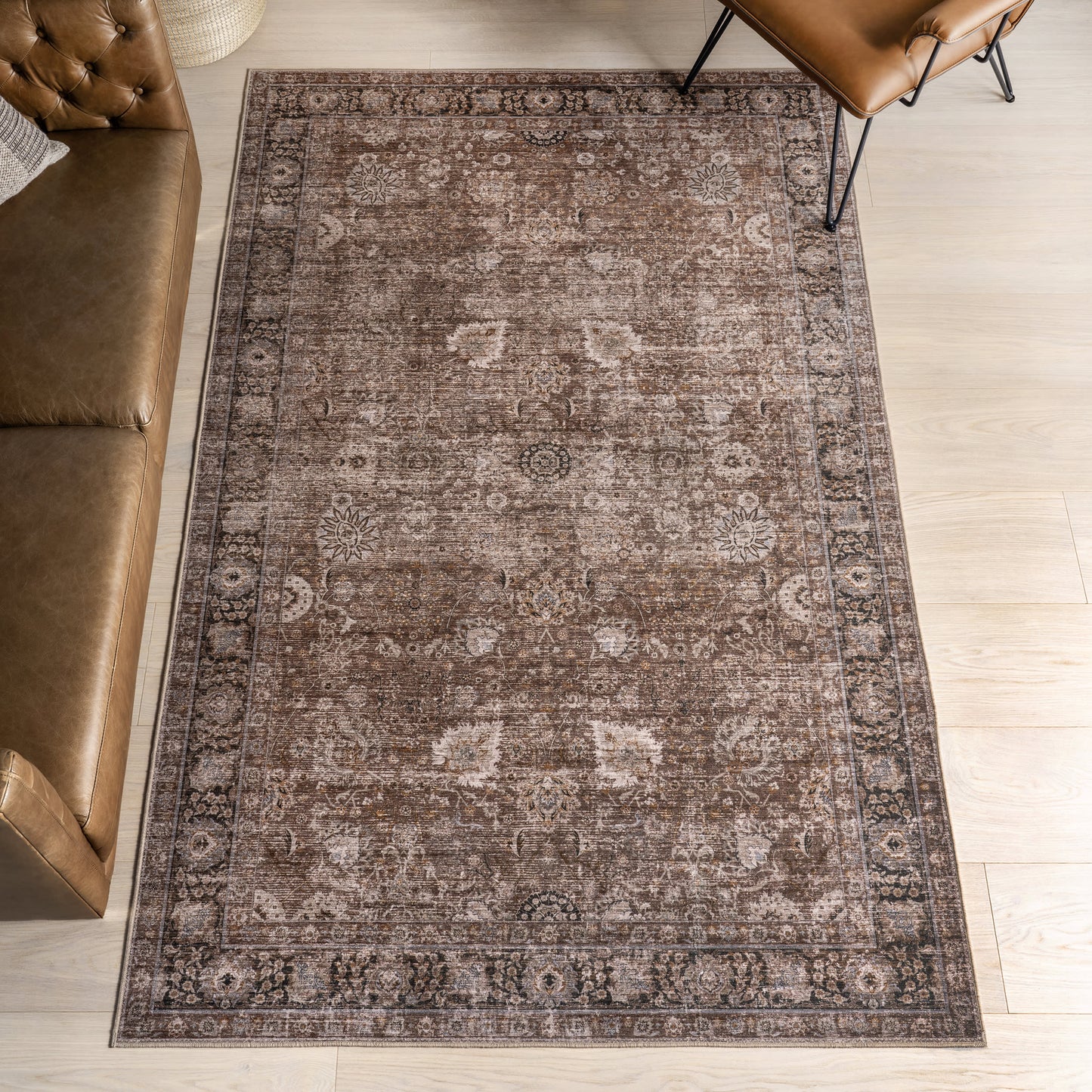 Bayberry Vintage Washable Rug in Brown | Spill Proof