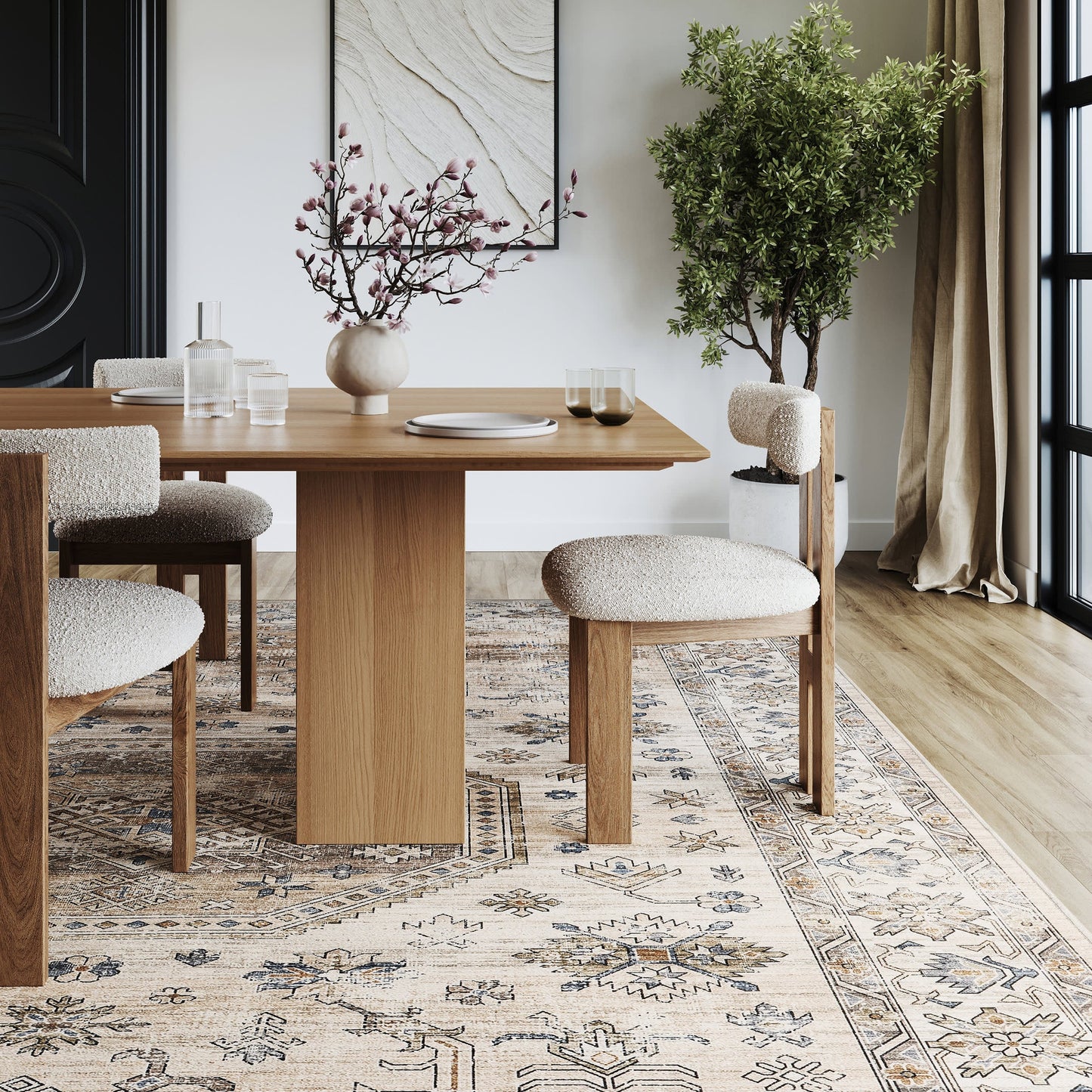 Beige Timeless Charm Resistant Washable Rug
