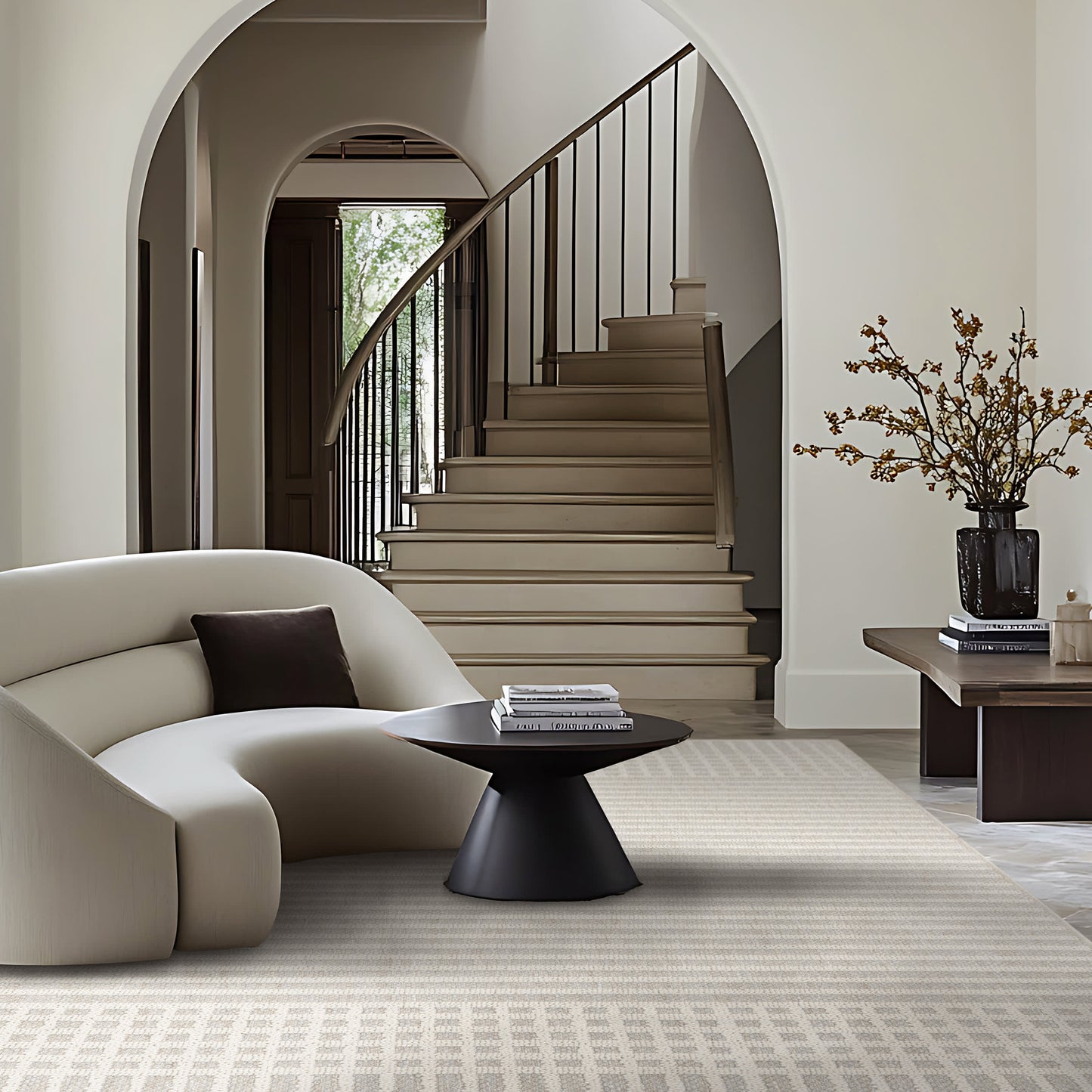 Fredrika Geometric Pattern Washable Rug in Light Grey
