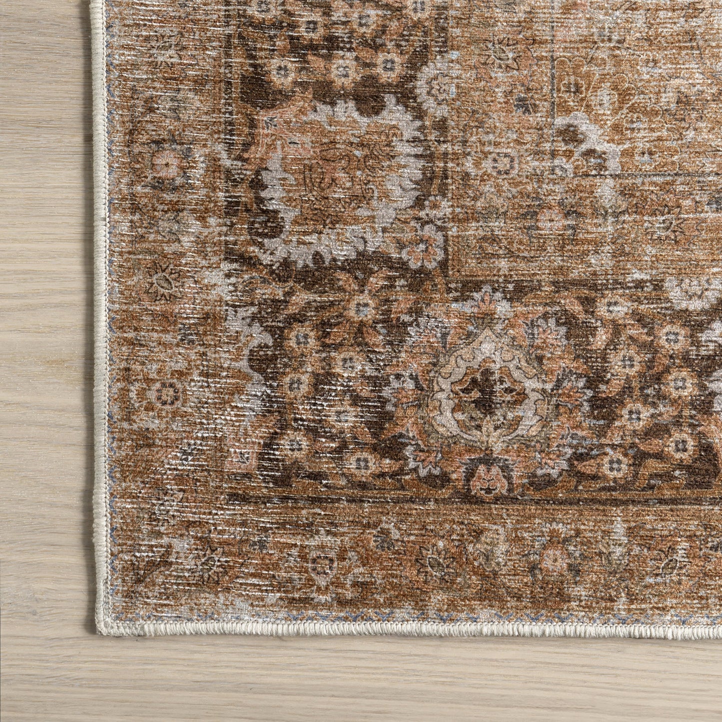 Bayberry Vintage-Style Washable Rug in Light Brown | Spill-Proof