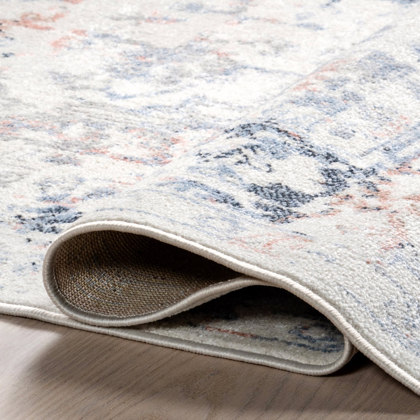 Charlisa Machine Washable Faded Snowflake Design Rug - Blue