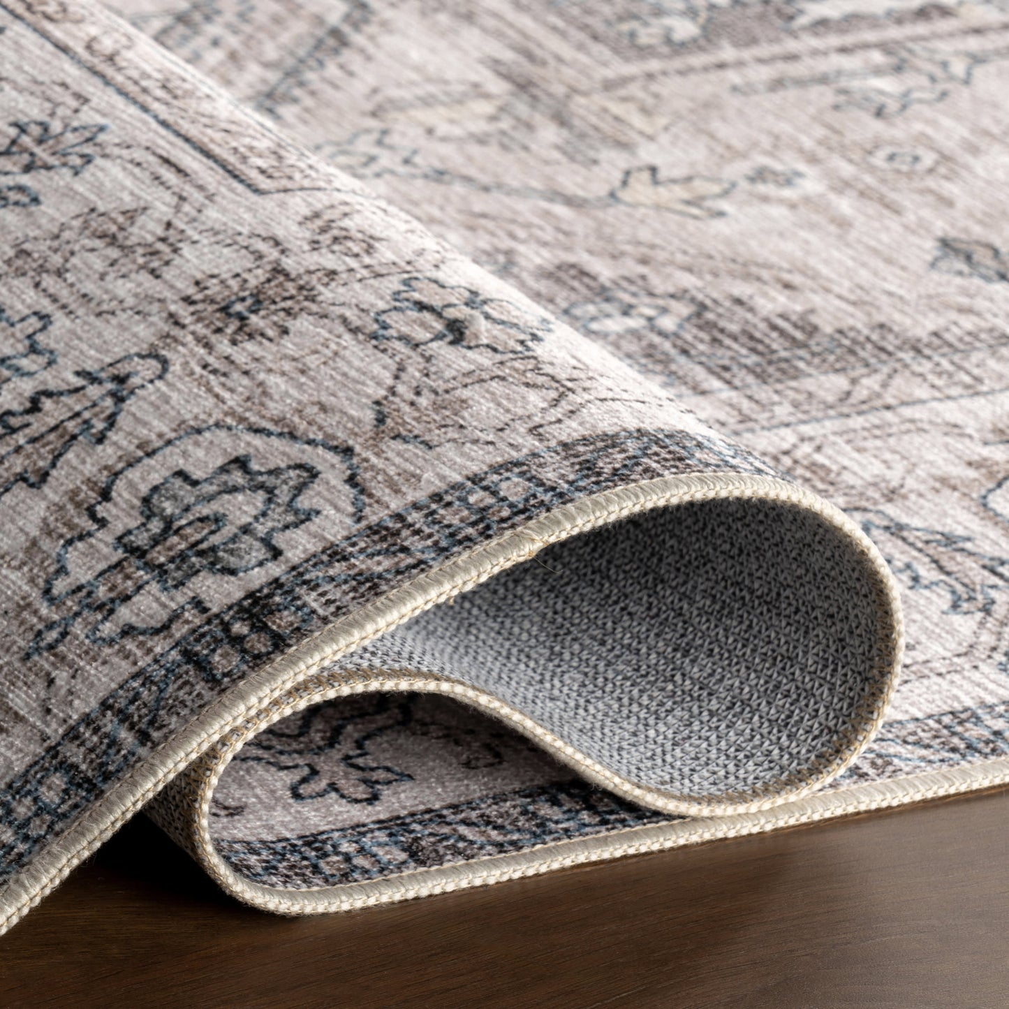 Atrium Medallion Spill-Resistant Washable Rug in Brown