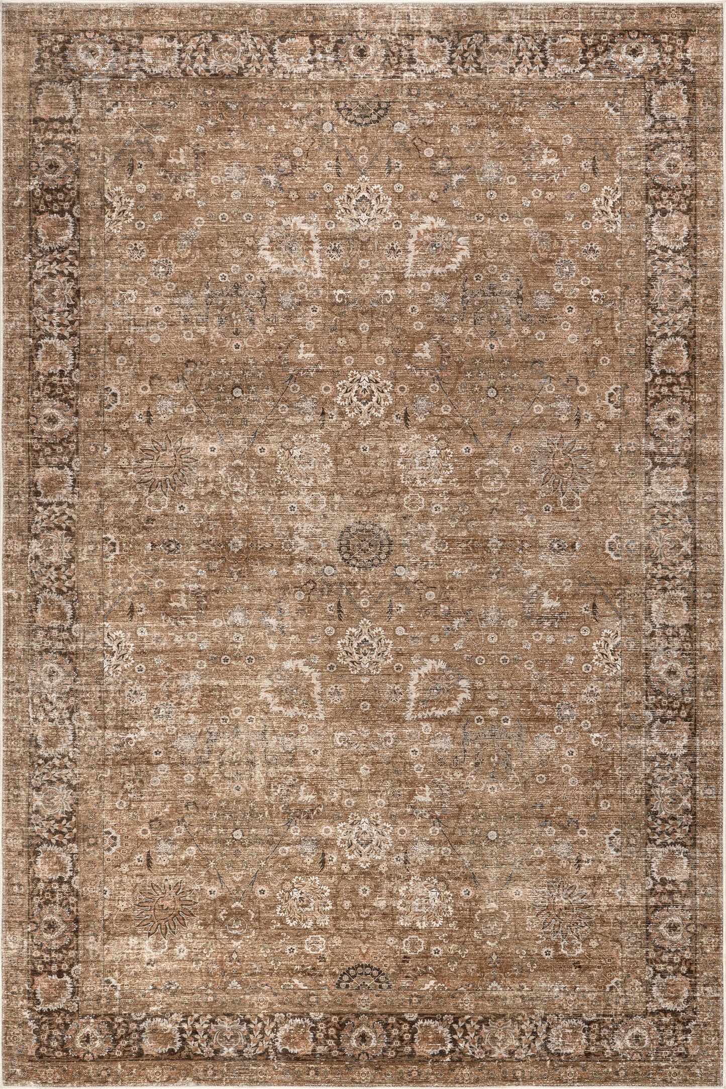 Isolated view of Light Brown Rectangle Bayberry Spill Proof Vintage Washable Rug, showcasing its design