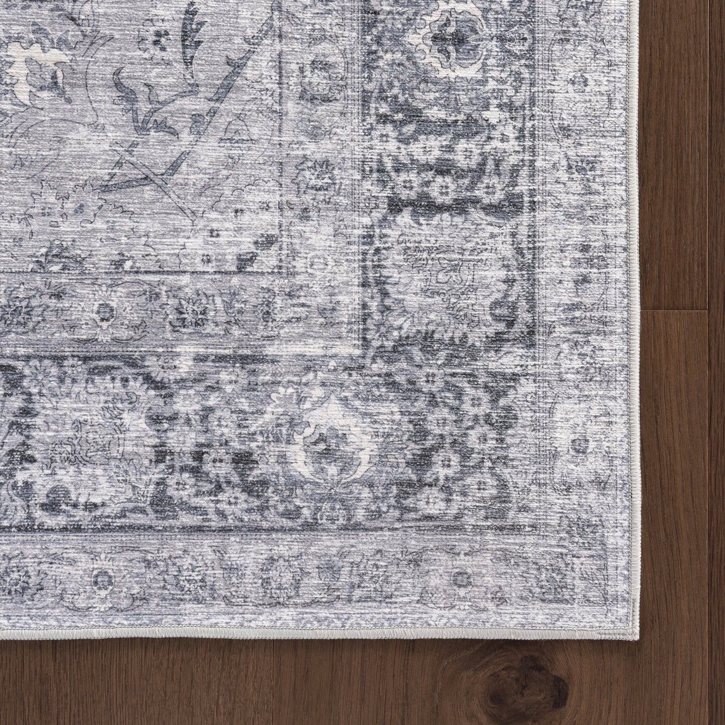 Bayberry Vintage Washable Rug in Light Grey | Spill Proof