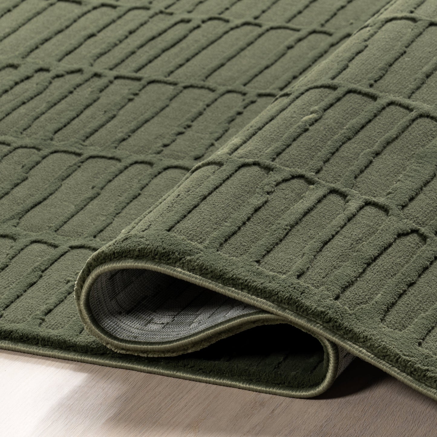 Cranbury Green Plush Textured Washable Rug