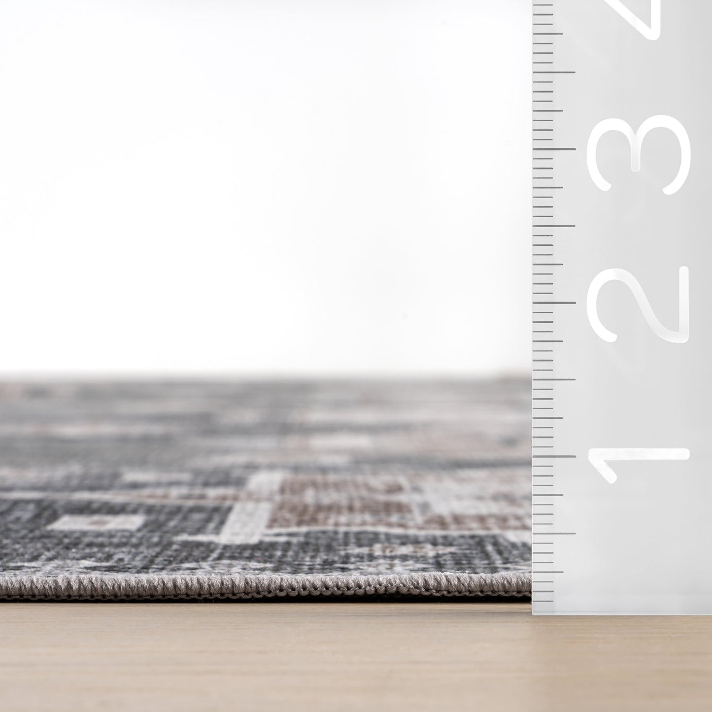 Brenda Hazy Heraldry Spill-Resistant Washable Rug | Dark Grey
