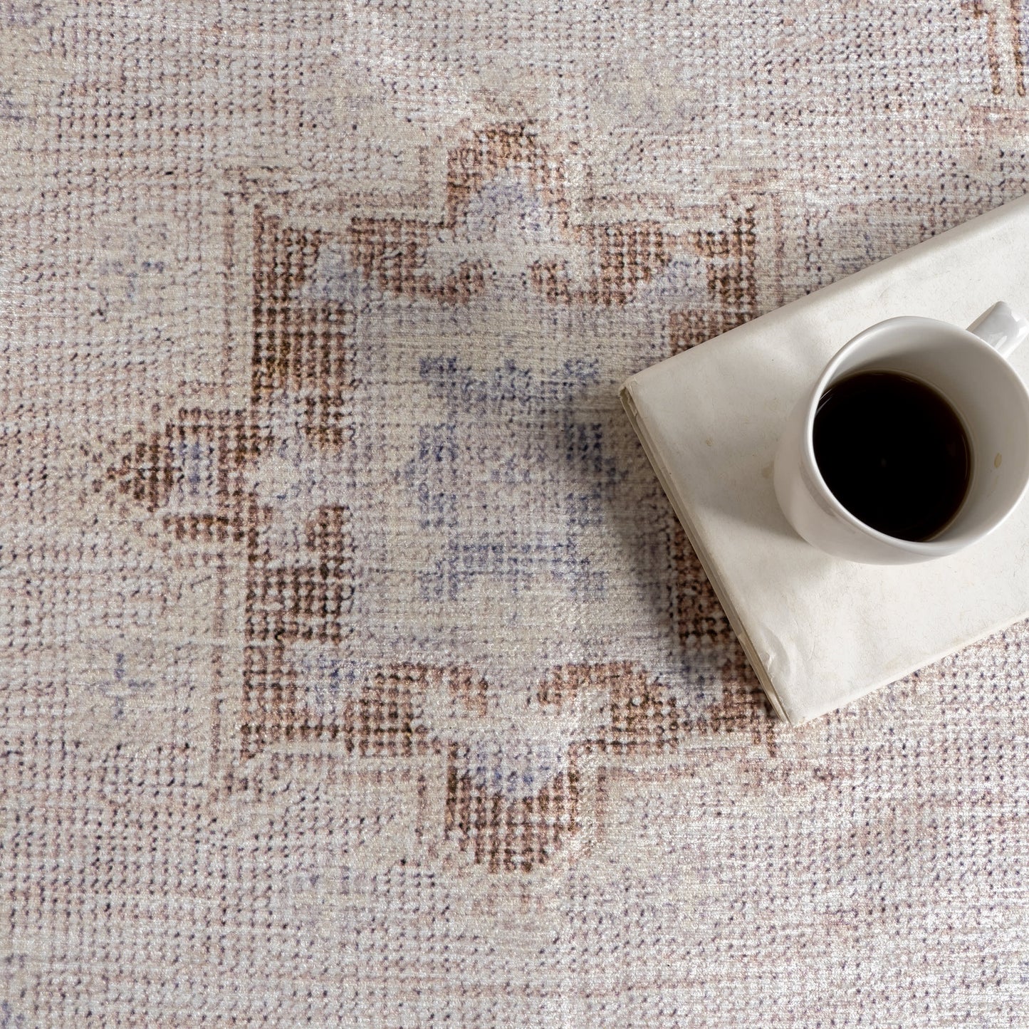 Brenda Hazy Heraldry Stain Resistant Washable Rug | Beige