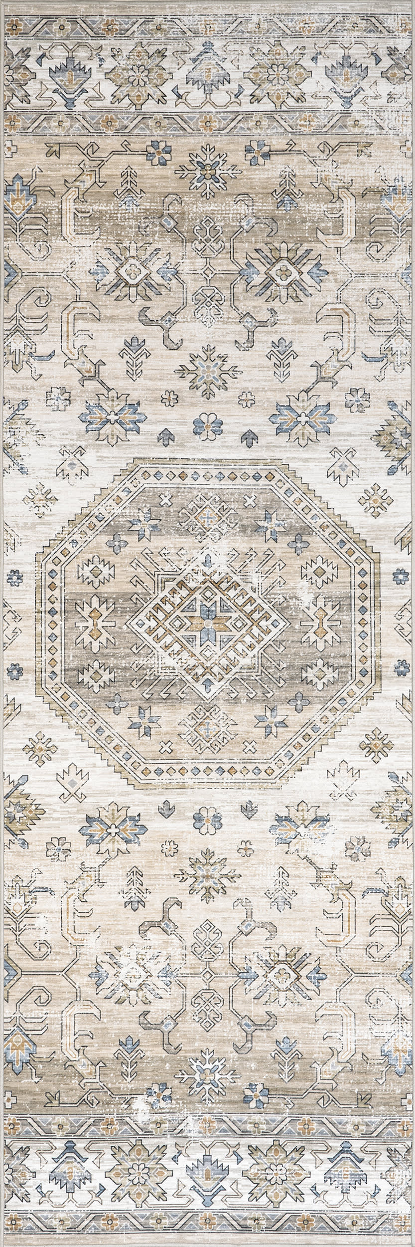 Isolated view of Beige Runner Timeless Charm Spill Proof Washable Rug, showcasing its design