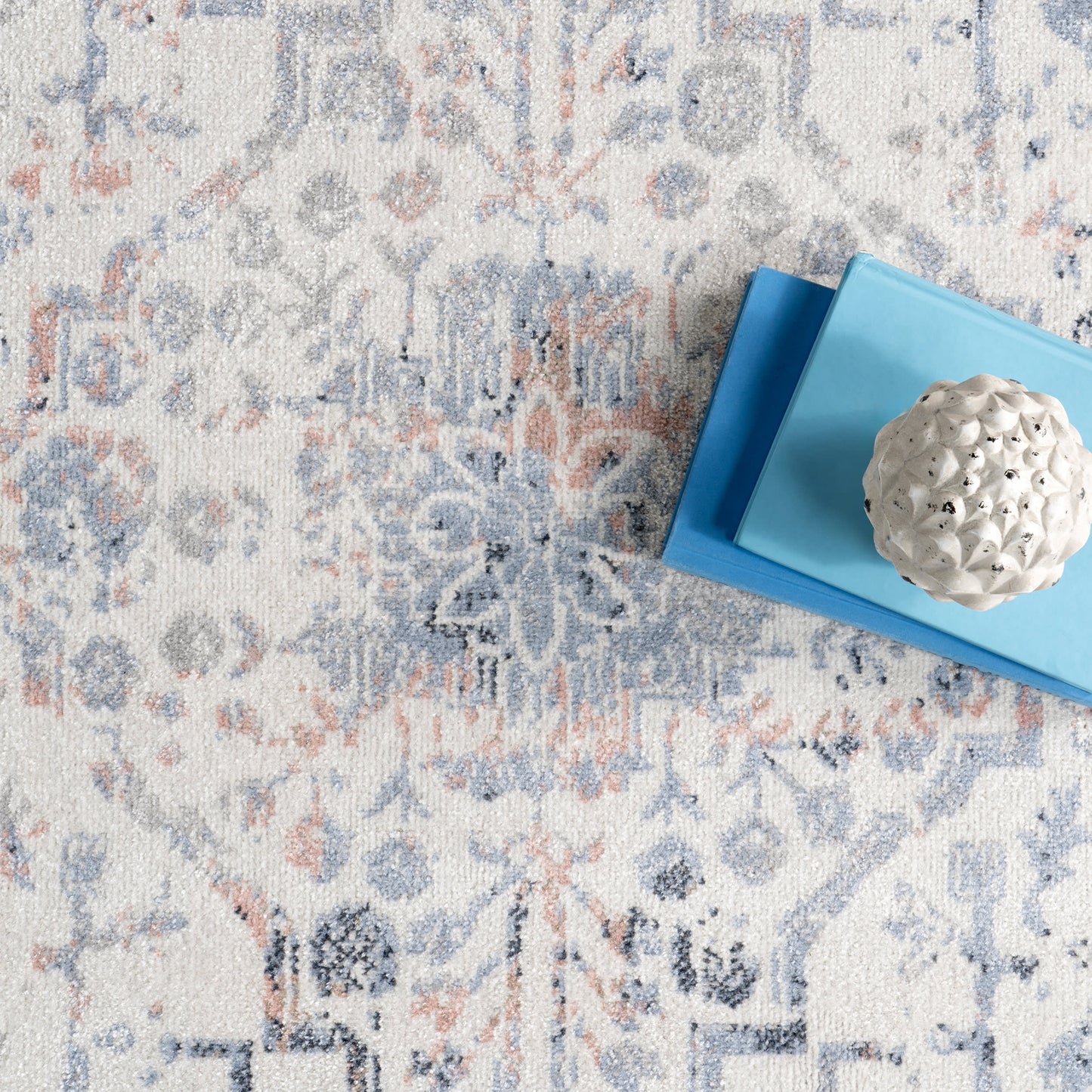 Charlisa Machine Washable Faded Snowflake Design Rug - Blue