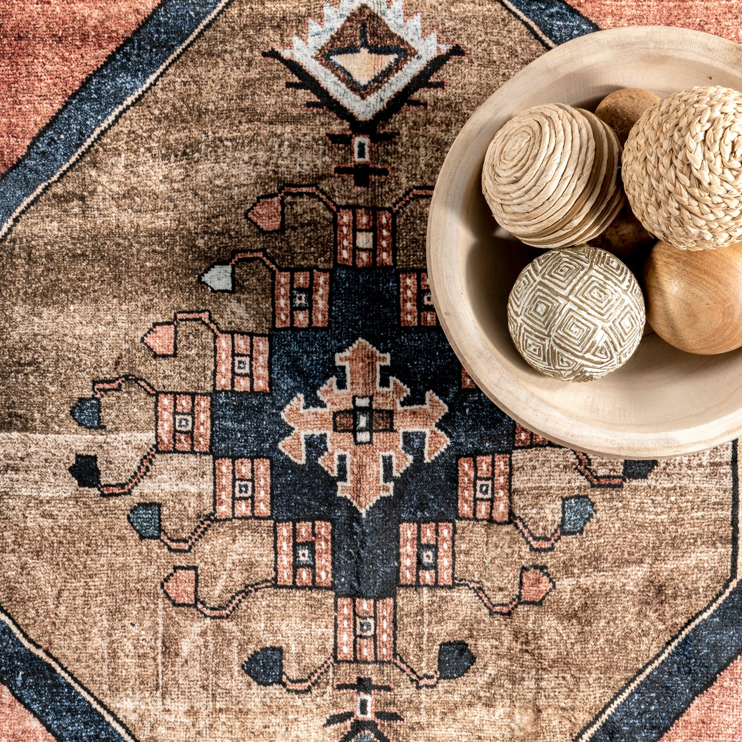 Katana Collage Durable Washable Rug in Rust Color
