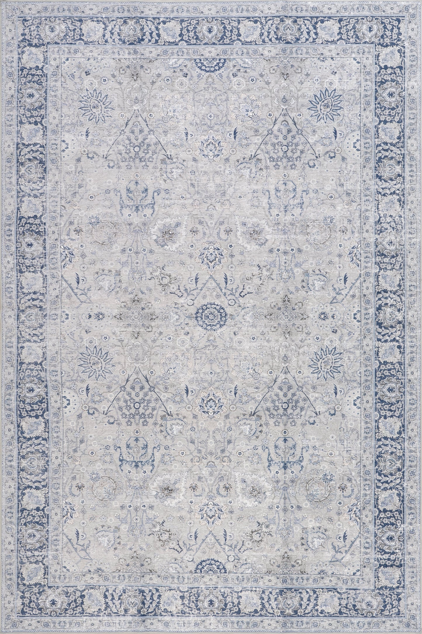 Isolated view of Light Blue Rectangle Bayberry Spill Proof Vintage Washable Rug, showcasing its design