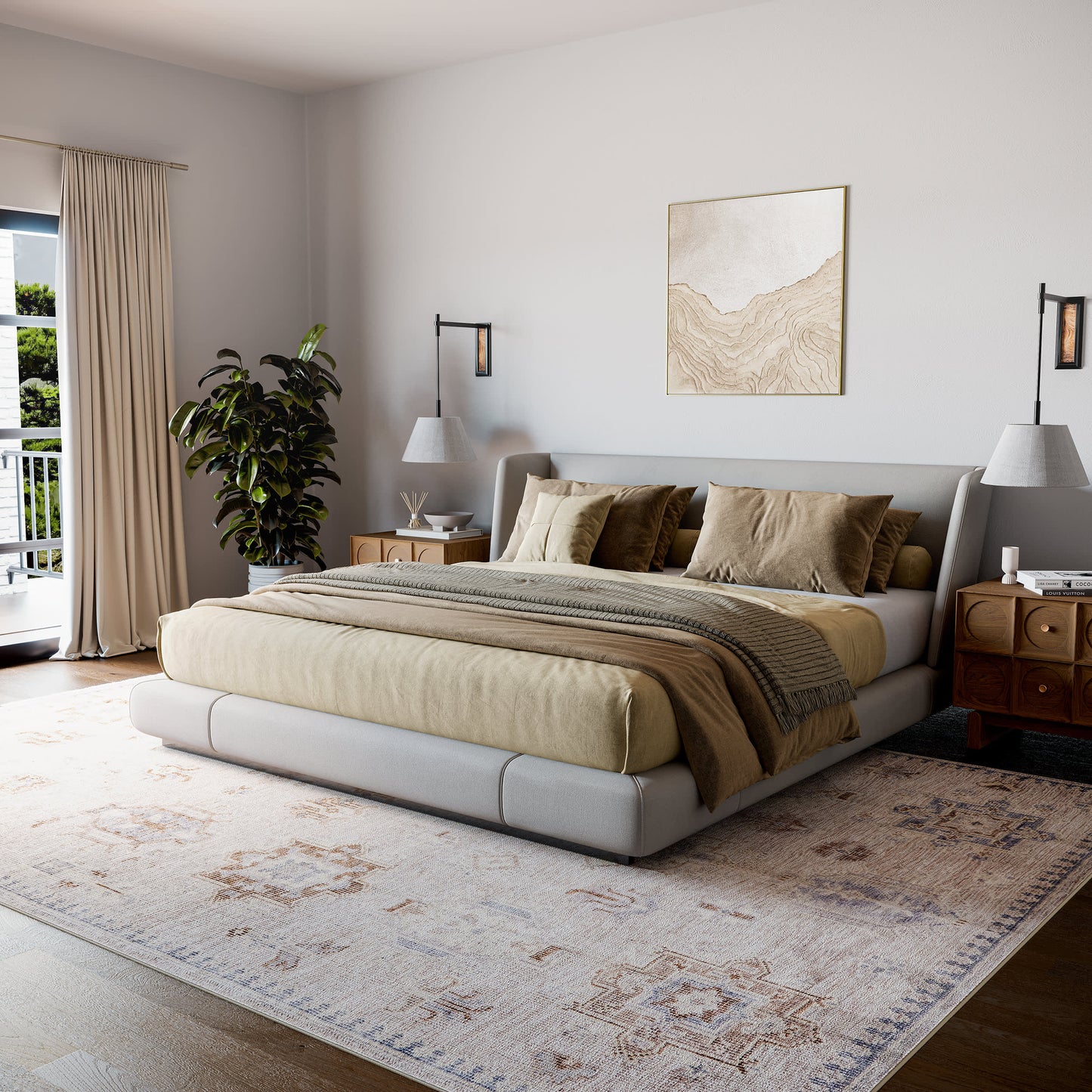 Brenda Beige Heraldry Washable Rug | Spill and Stain Resistant