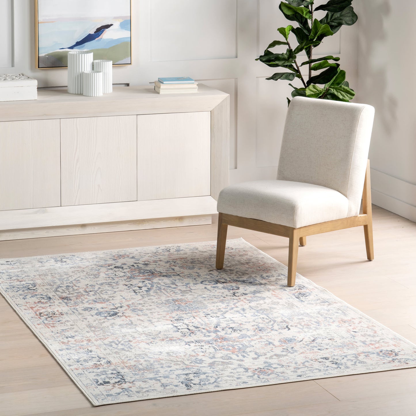 Charlisa Machine-Washable Snowflake Pattern Rug | Blue
