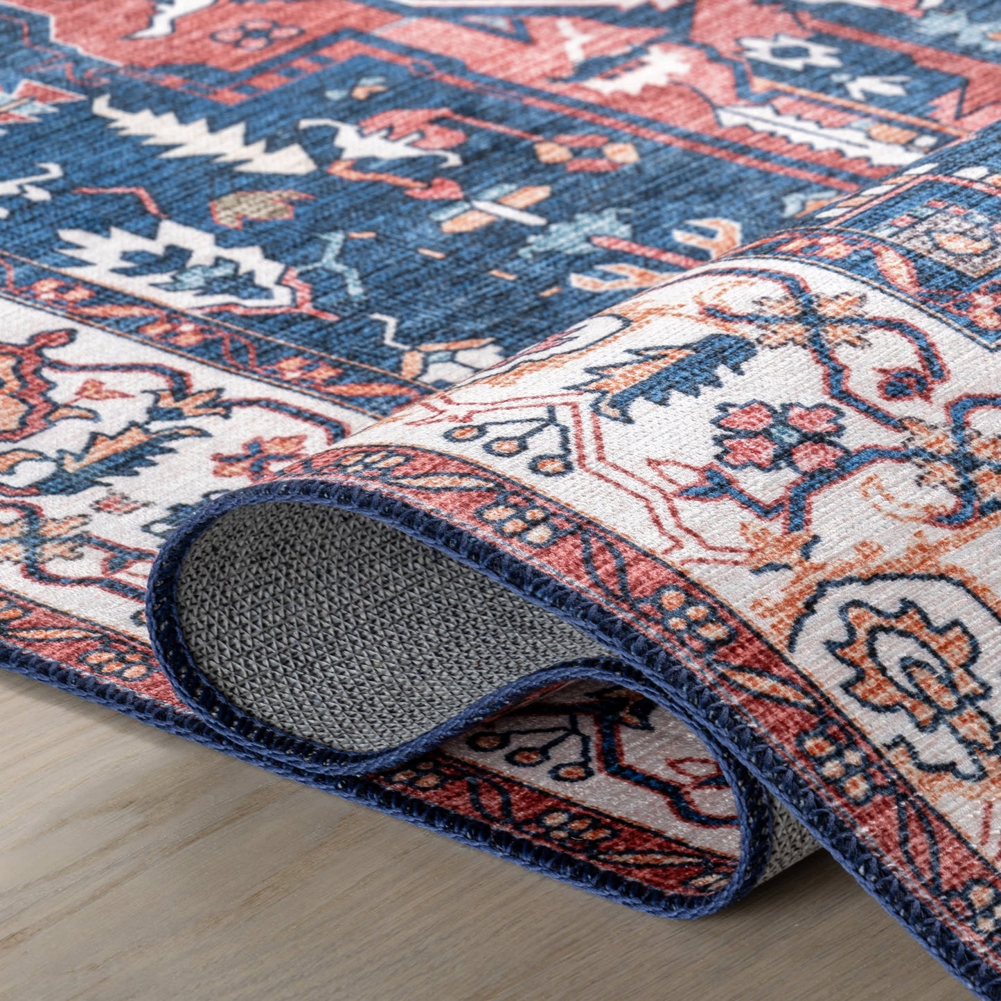 Atrium Medallion Stain-Resistant Washable Rug in Rust