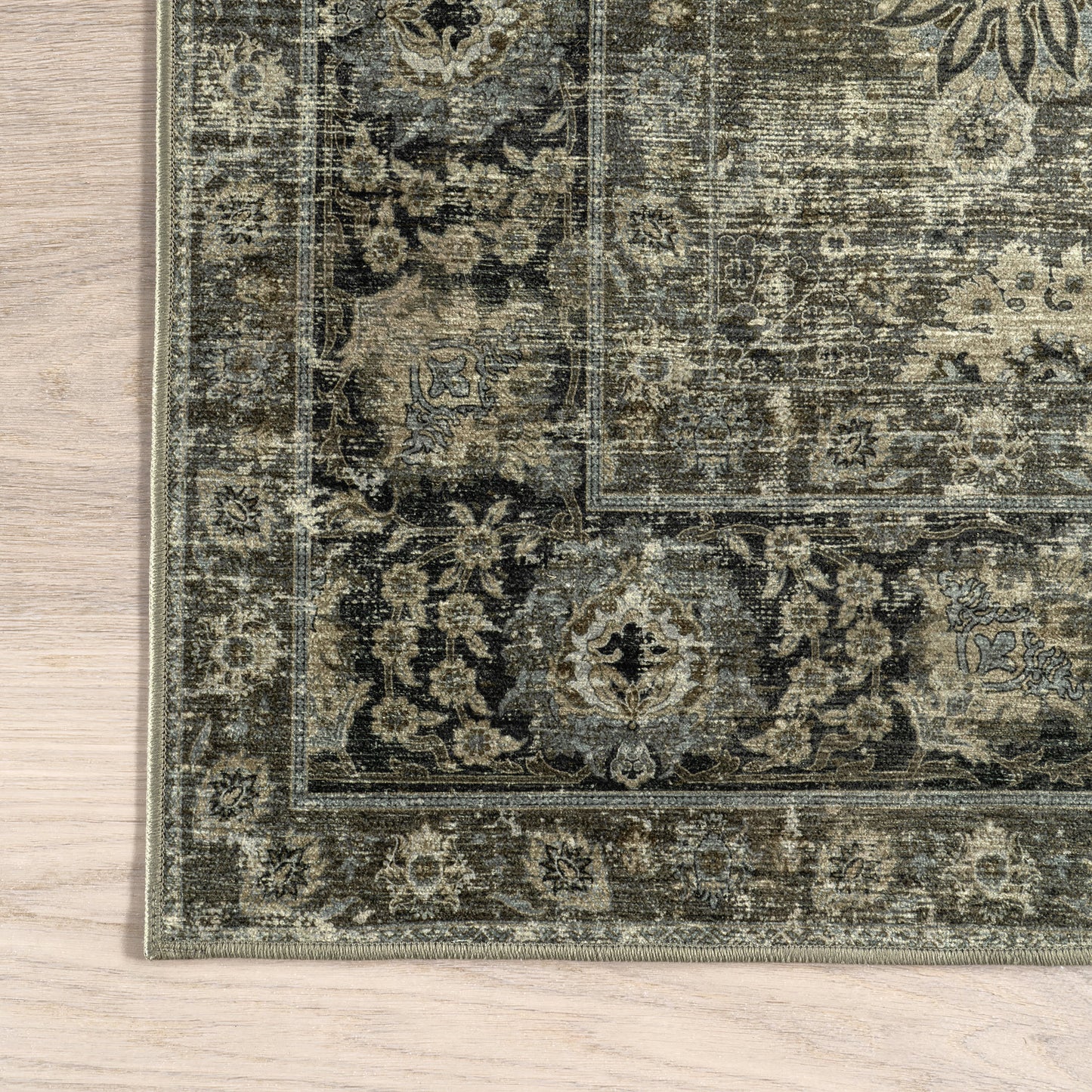 Bayberry Vintage Washable Rug in Green Grey | Spill-Proof Design