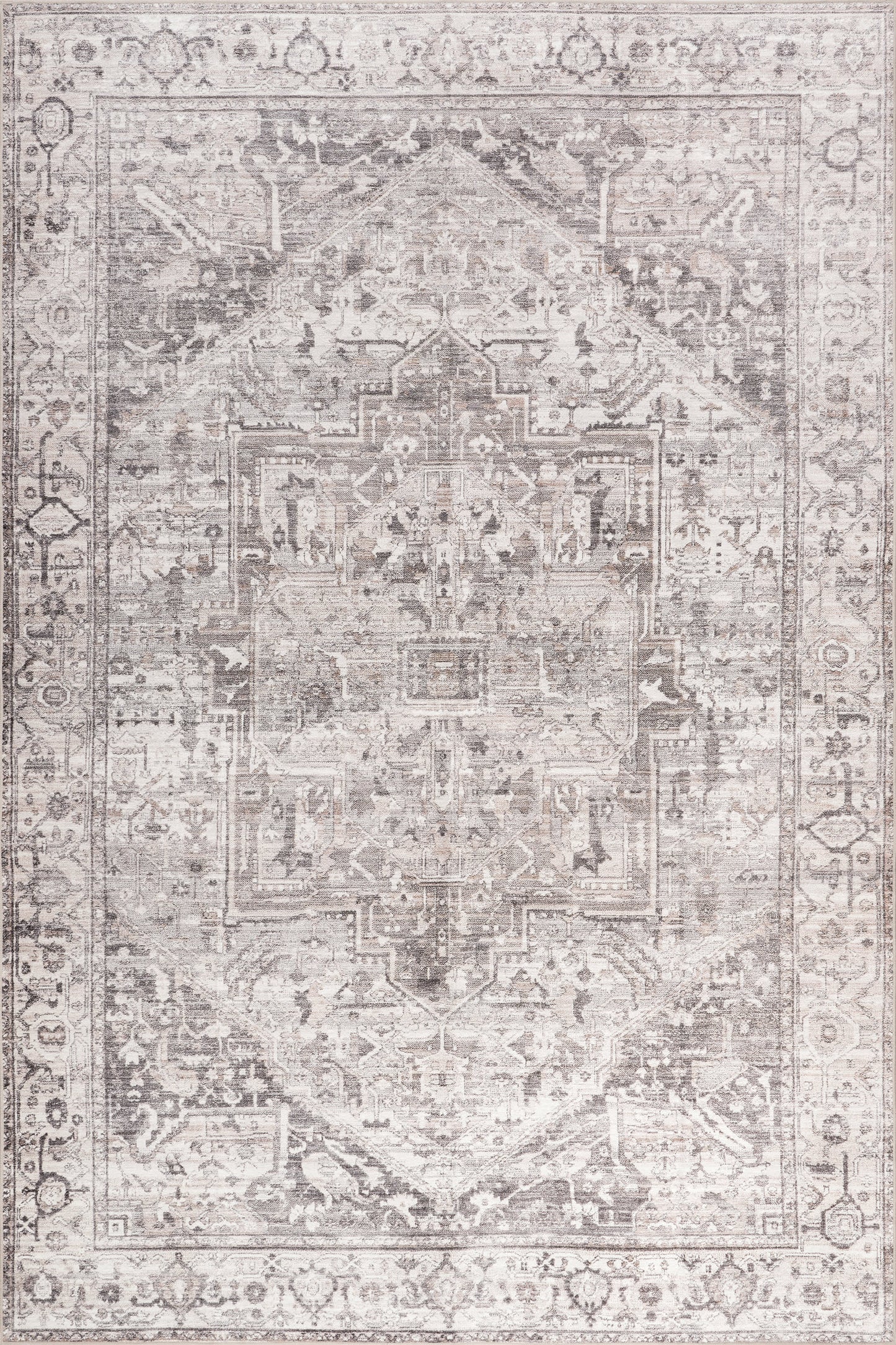 Isolated view of Grey Rectangle Atrium Medallion Spill Proof Washable Rug, showcasing its design
