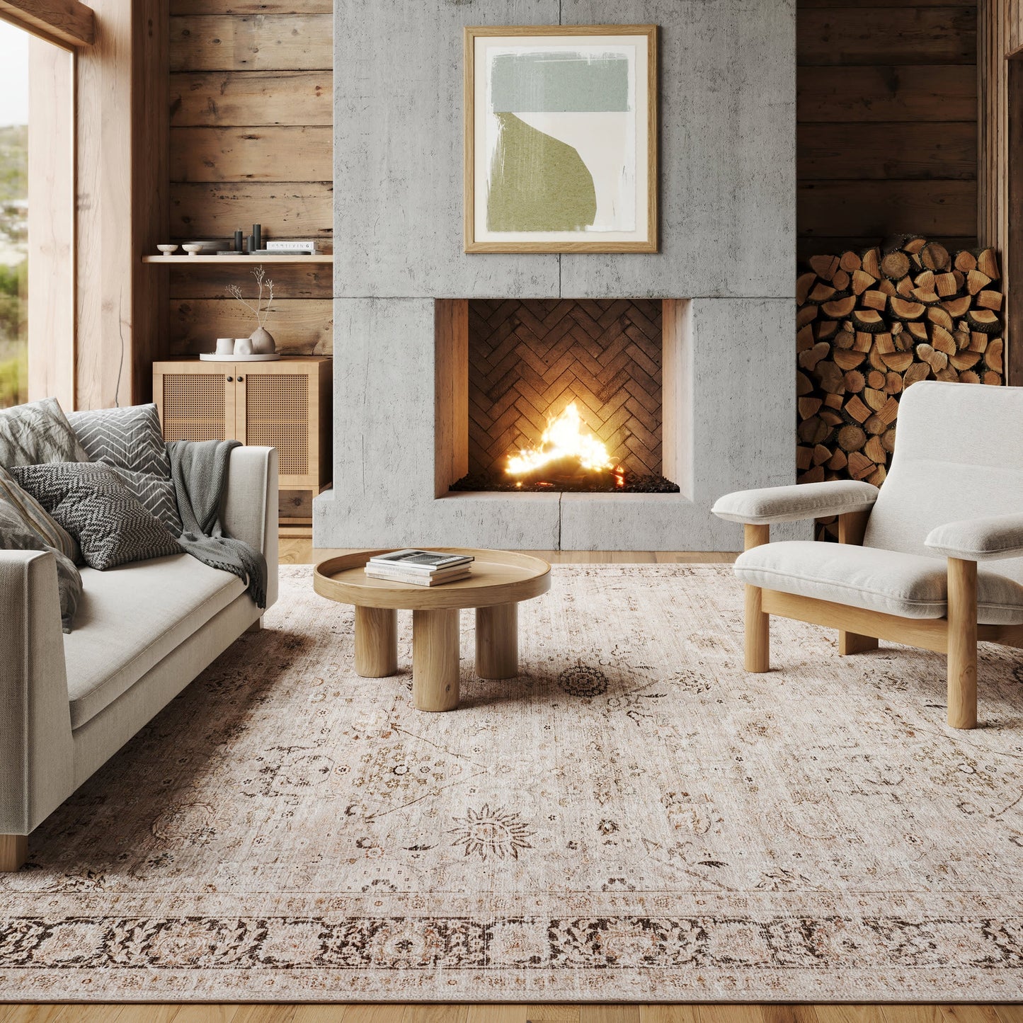 Bayberry Vintage-Style Washable Rug in Sand Color