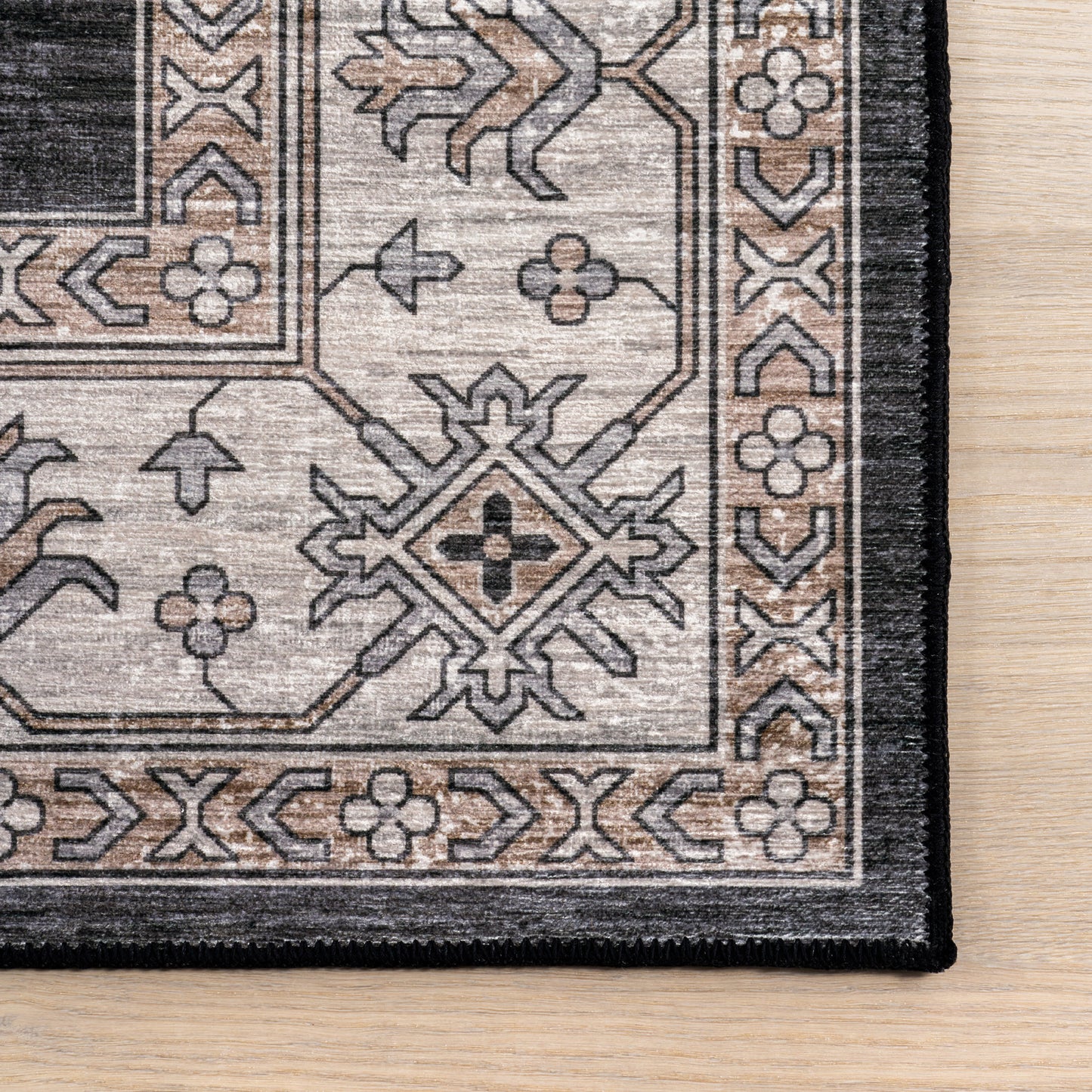 Andrea Bordered Stain Resistant Washable Rug in Charcoal