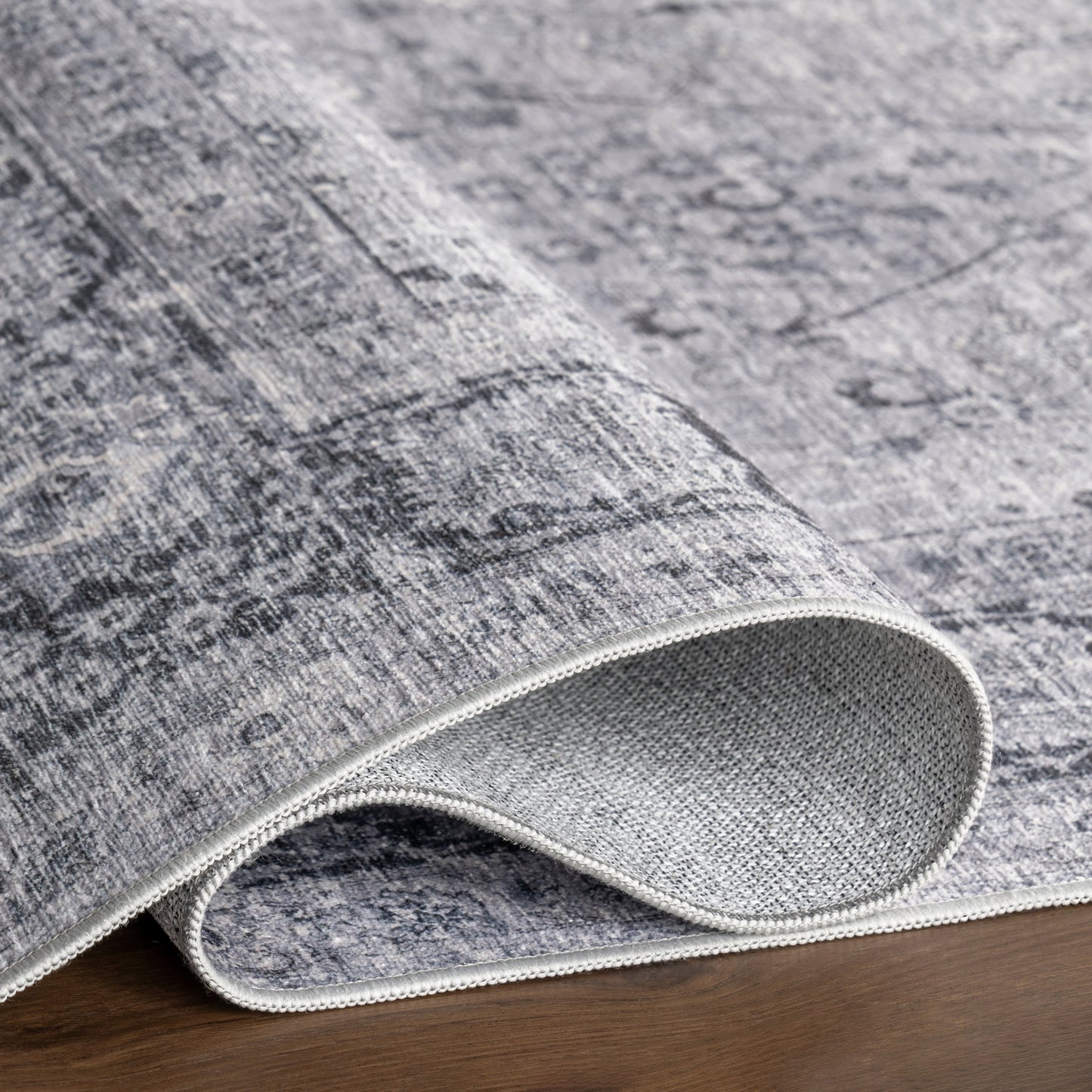 Bayberry Vintage Washable Rug in Light Grey | Spill Proof