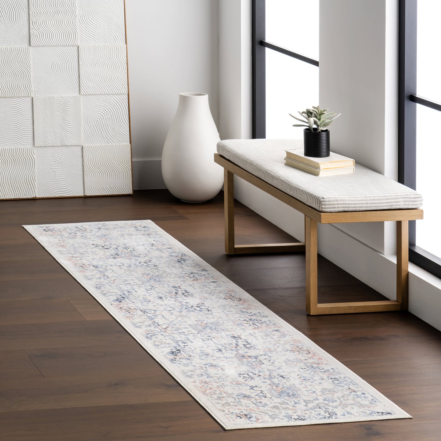 Charlisa Machine Washable Faded Snowflake Design Rug - Blue
