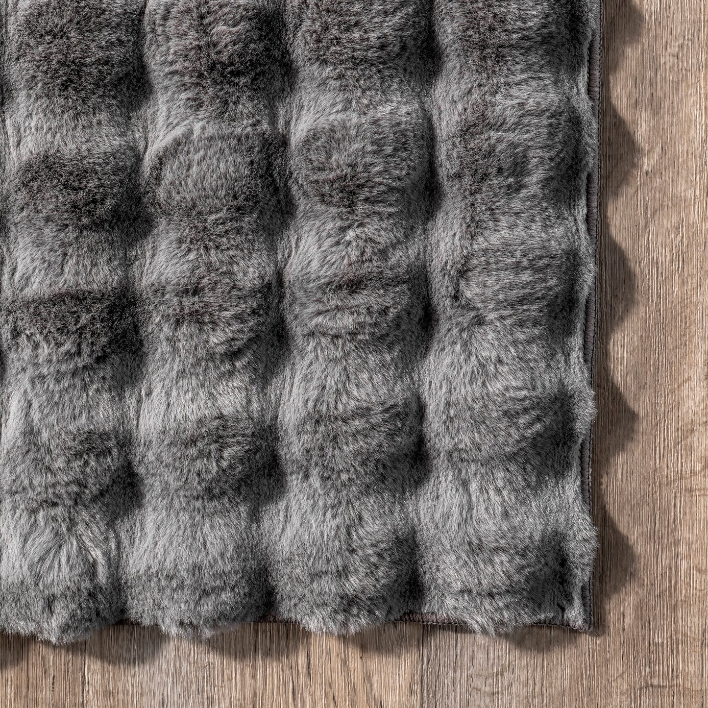 Ivana Dark Grey Checkered Plush Washable Rug