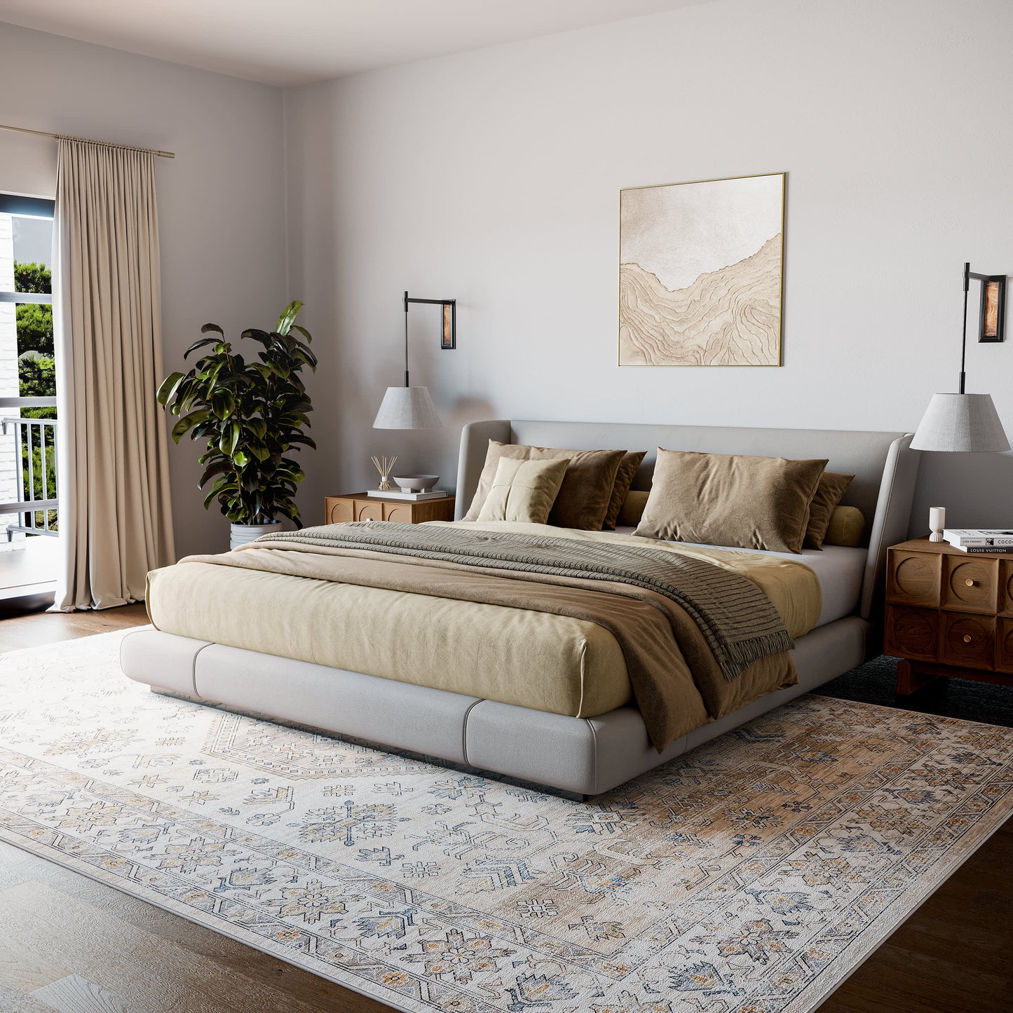 Beige Timeless Charm Resistant Washable Rug