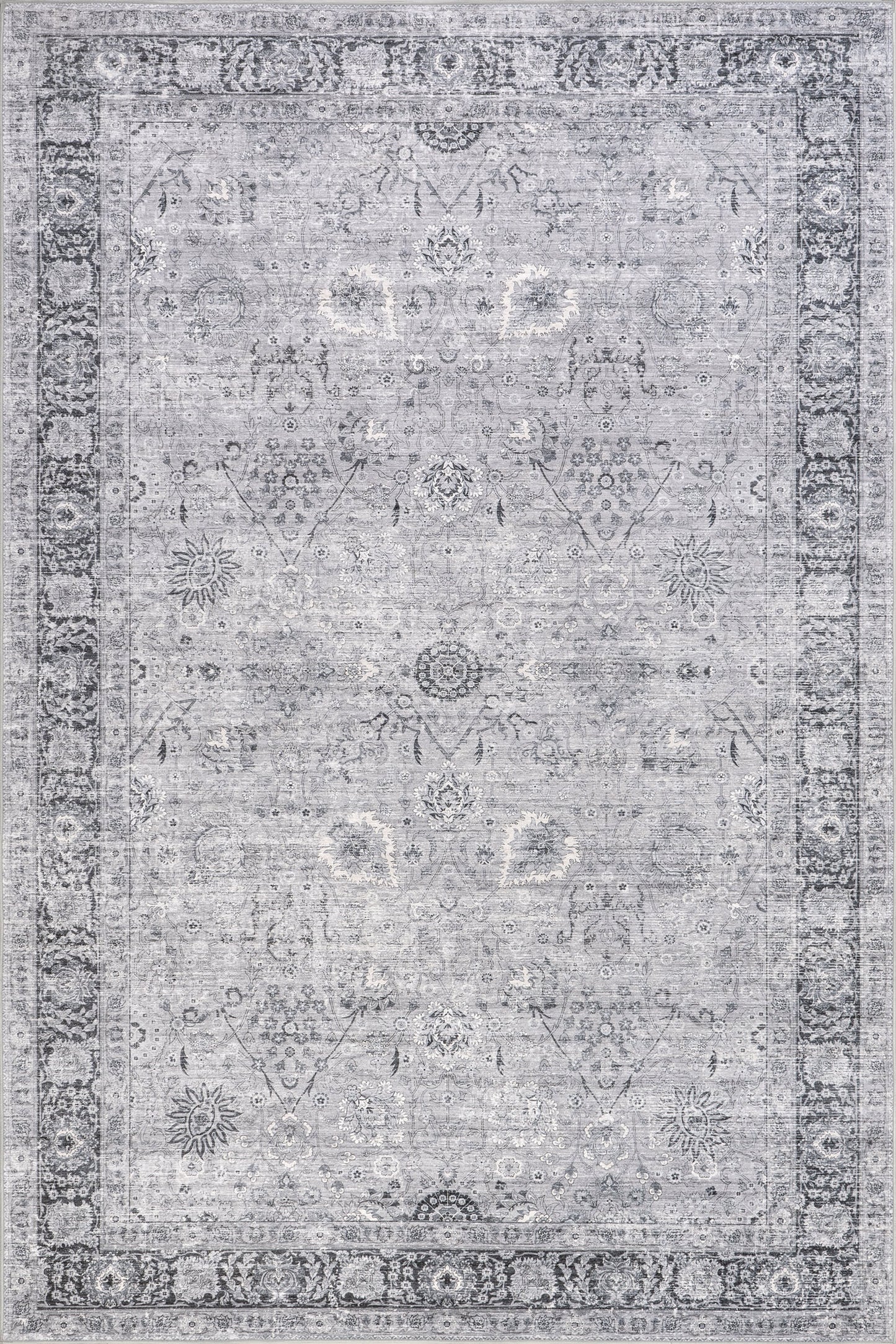 Isolated view of Light Grey Rectangle Bayberry Spill Proof Vintage Washable Rug, showcasing its design