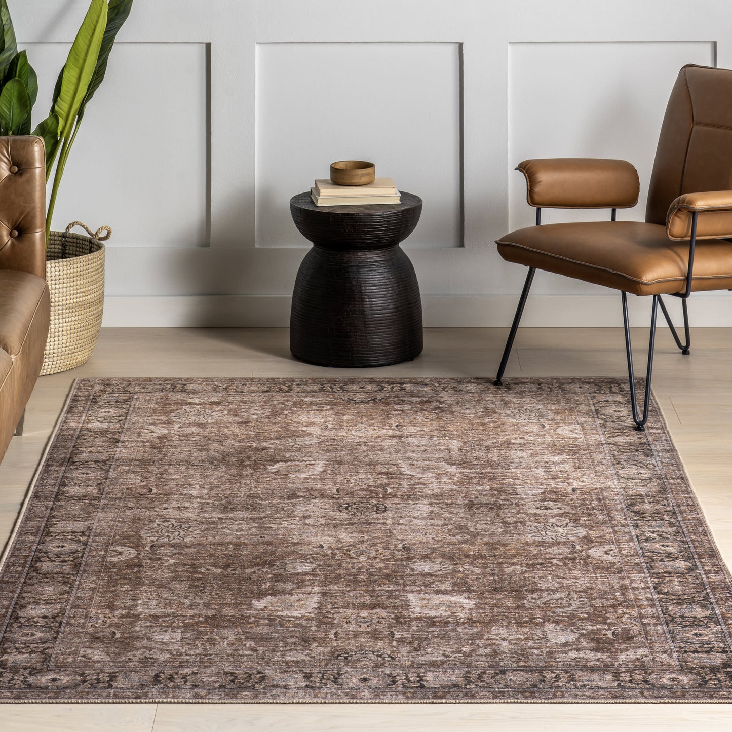 Bayberry Vintage Washable Rug in Brown | Spill Proof