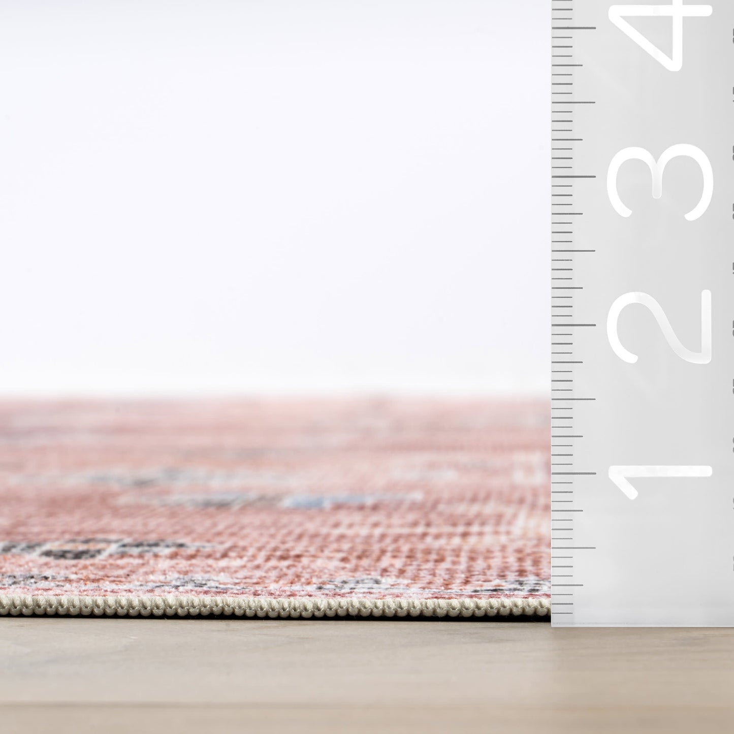 Brenda Hazy Heraldry Spill-Resistant Washable Rug in Pink